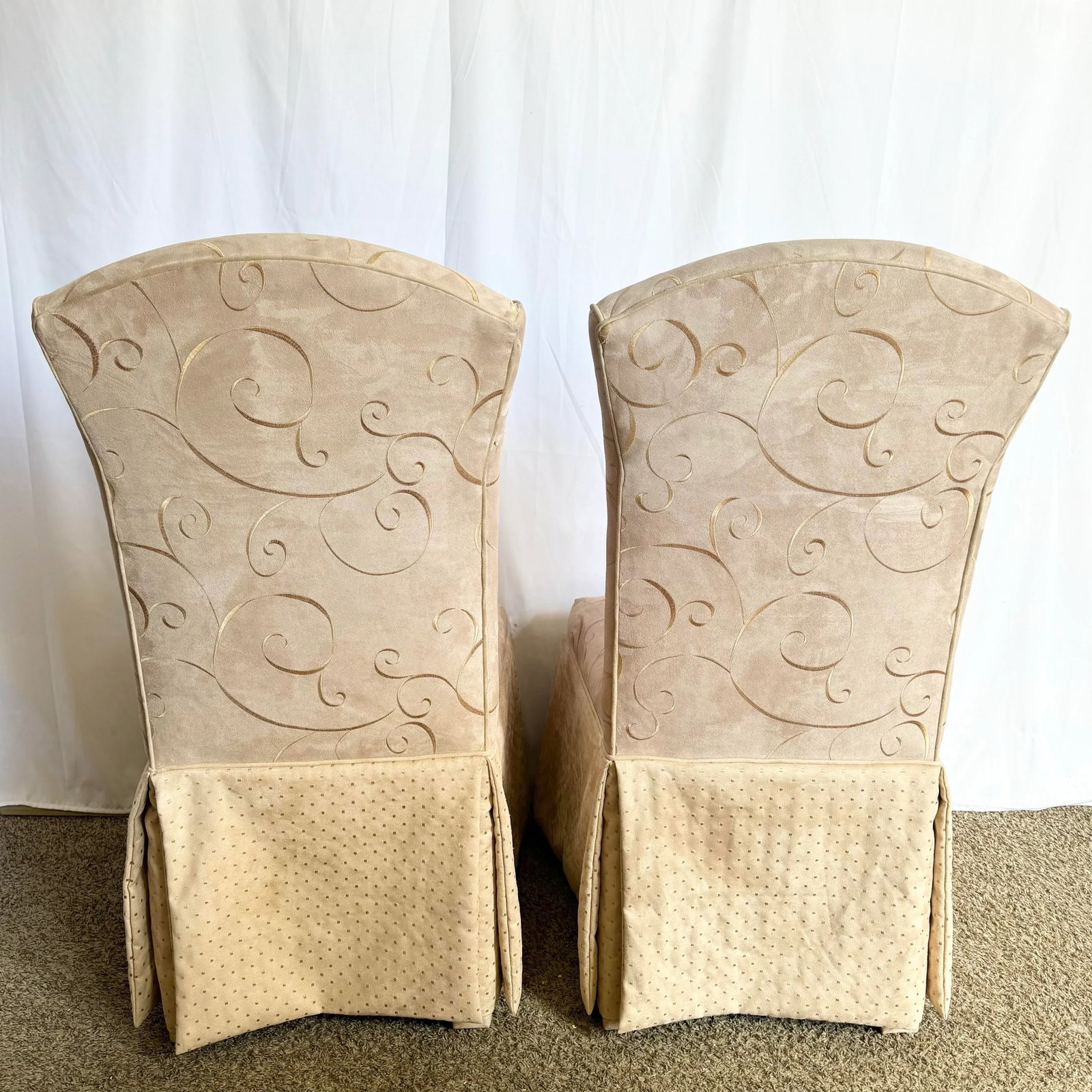 Regency Tan and Gold Fabric Skirted Dining Chairs - Set of 6 - 8