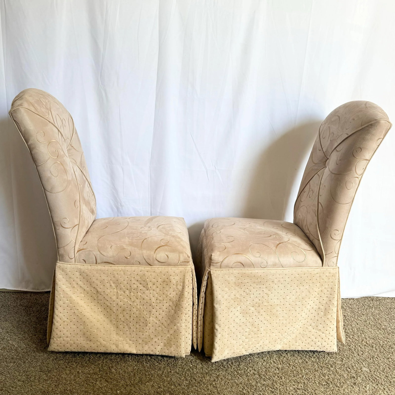 Regency Tan and Gold Fabric Skirted Dining Chairs - Set of 6 - 9