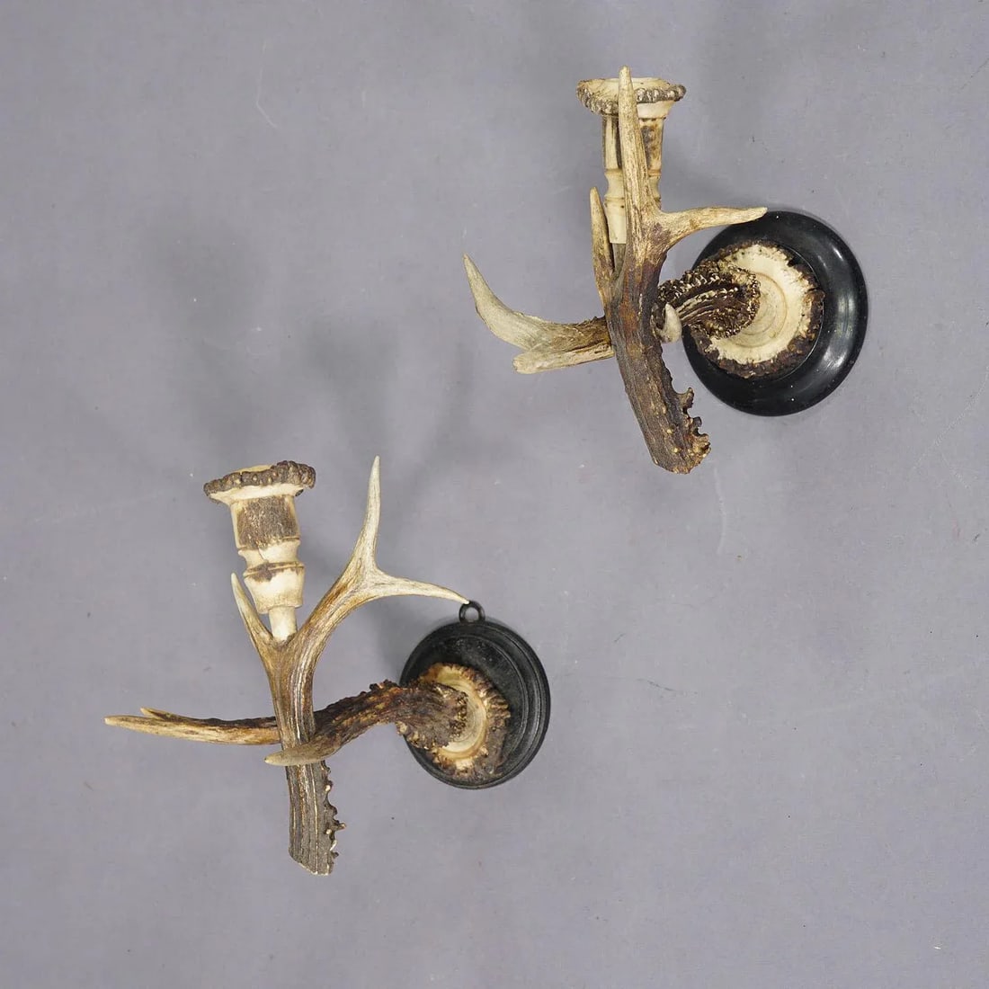 A Pair Great Black Forest Wall Sconces With Deer Horns, Germany Ca. 1900 - 2