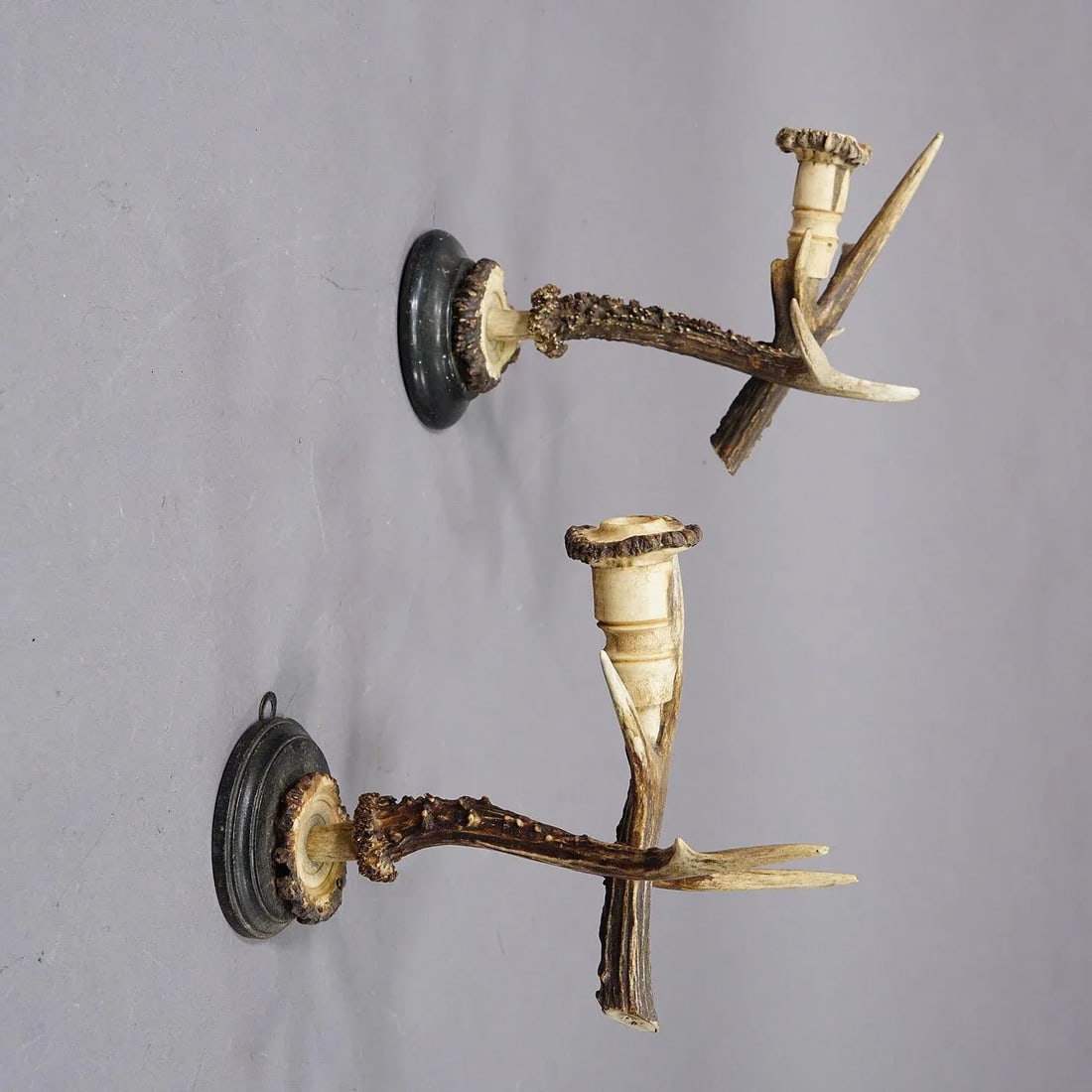 A Pair Great Black Forest Wall Sconces With Deer Horns, Germany Ca. 1900 - 4