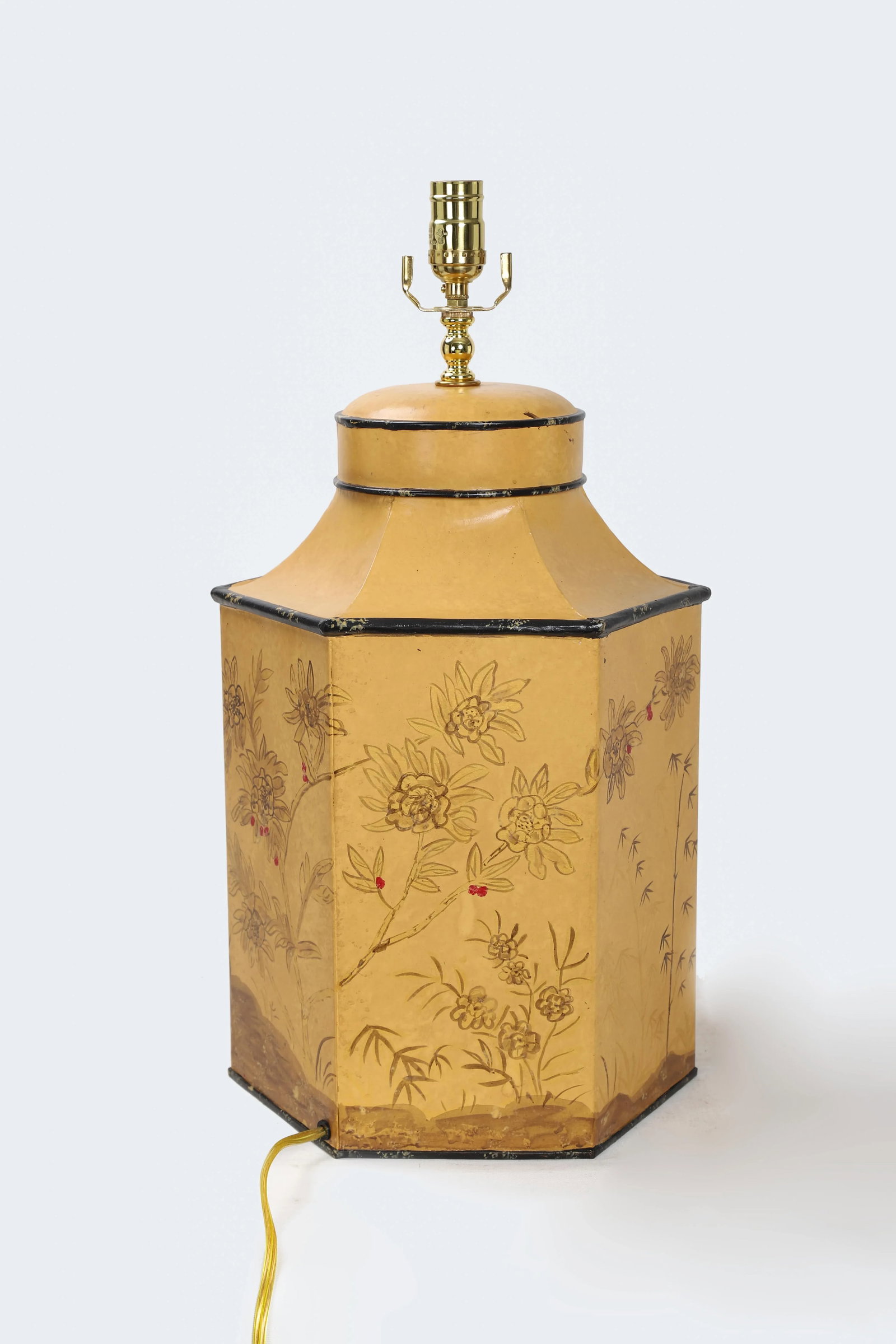 Vintage English Export Chinoiserie Style Yellow Hexagonal Tea Caddy Lamp - 6