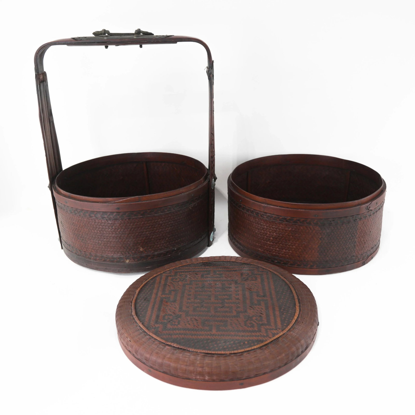 Large Chinese Two-Tier Woven Bamboo Wedding Basket With Double Happiness Symbol - 2
