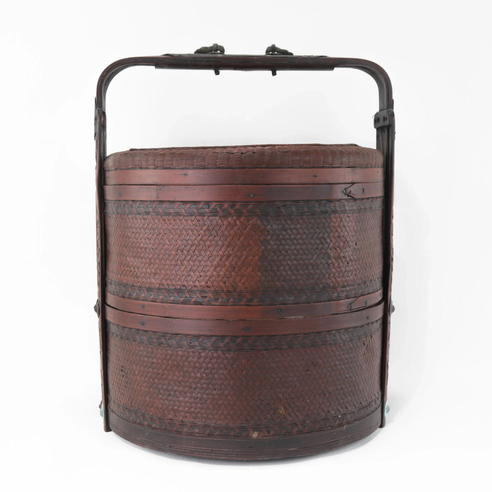 Large Chinese Two-Tier Woven Bamboo Wedding Basket With Double Happiness Symbol - 3