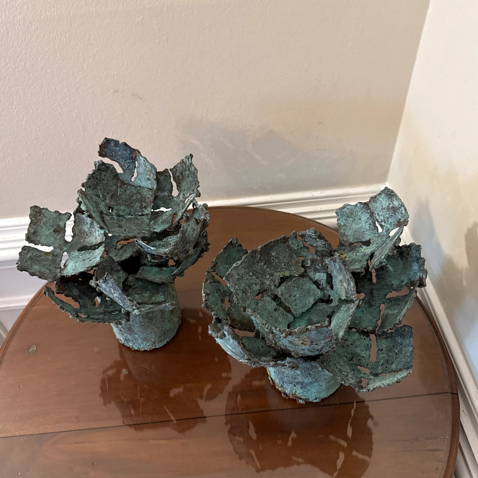 Early 21st Century Bronze Artist Made Brutalist Style Flower Sculpture- A Pair - 3