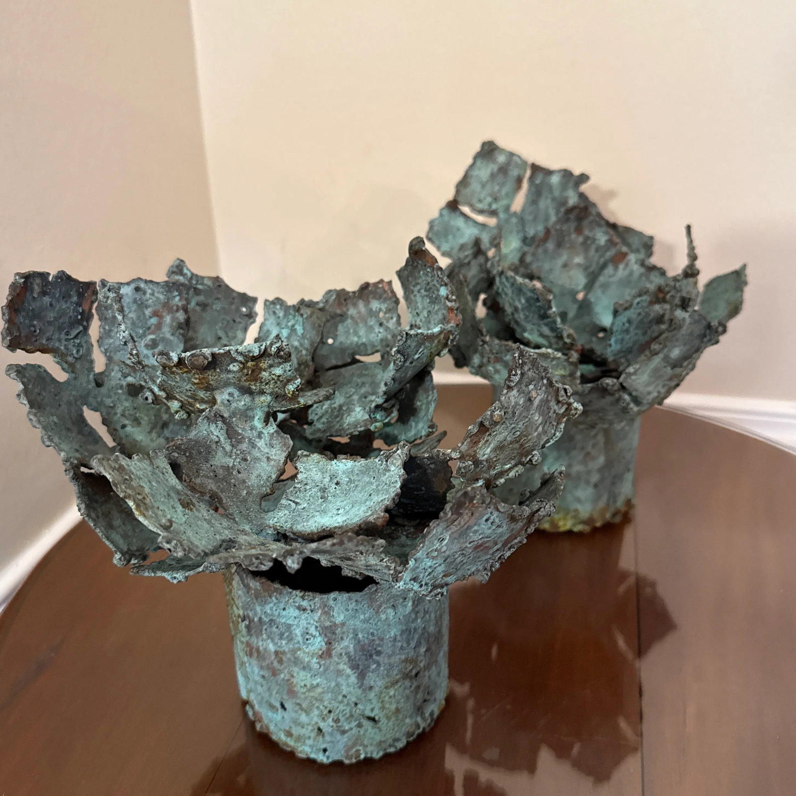 Early 21st Century Bronze Artist Made Brutalist Style Flower Sculpture- A Pair - 5