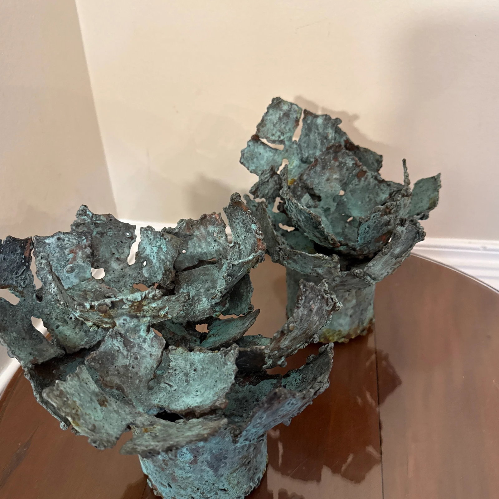 Early 21st Century Bronze Artist Made Brutalist Style Flower Sculpture- A Pair - 6