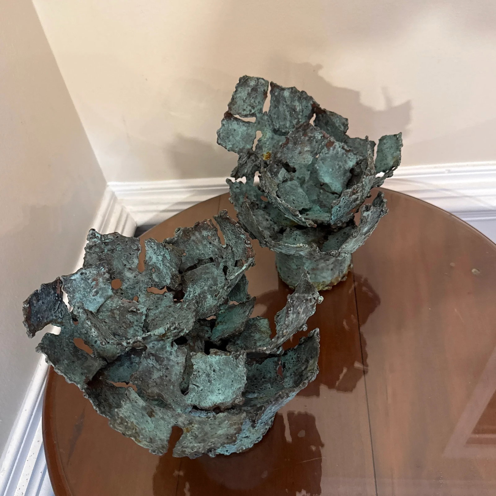Early 21st Century Bronze Artist Made Brutalist Style Flower Sculpture- A Pair - 7