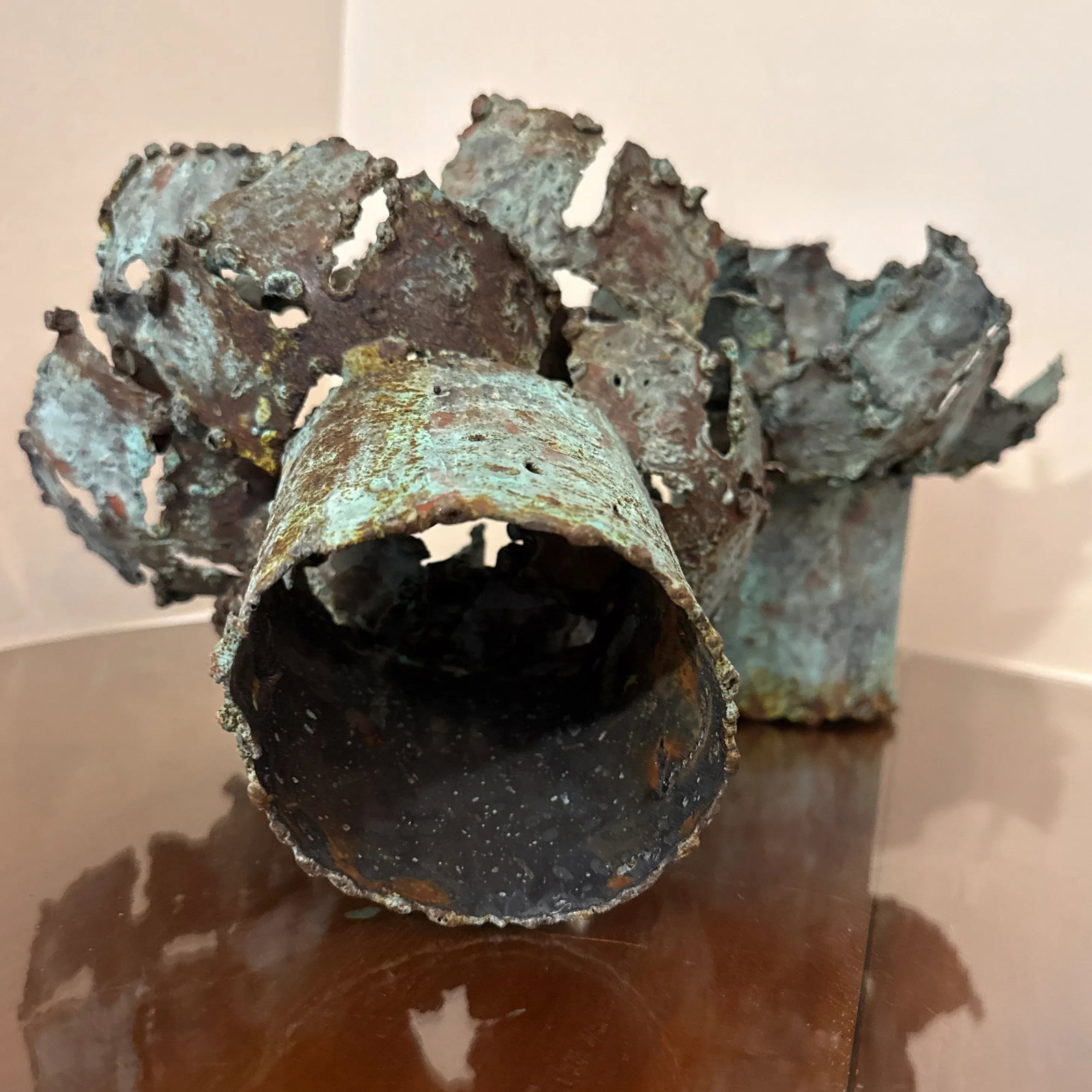 Early 21st Century Bronze Artist Made Brutalist Style Flower Sculpture- A Pair - 9