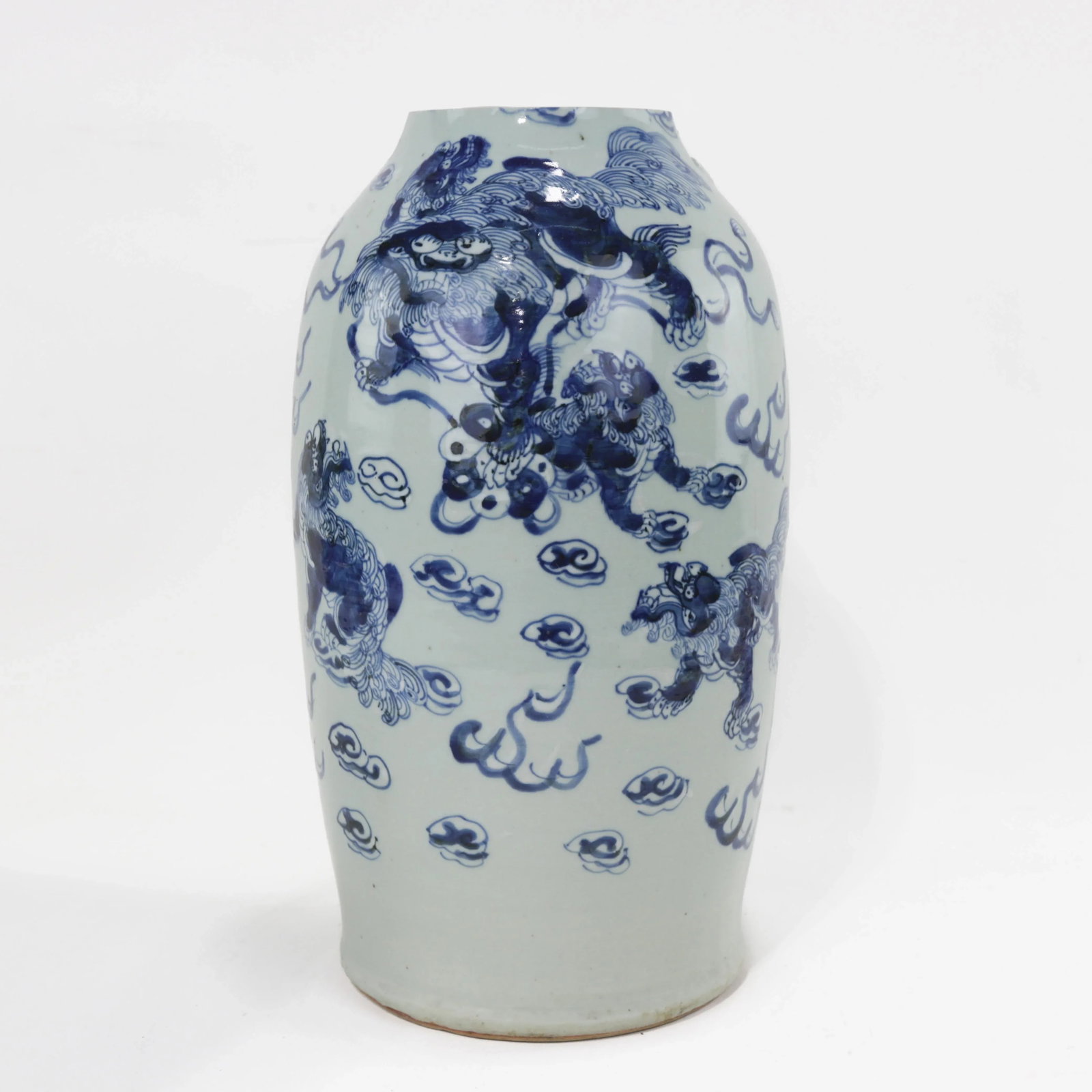 Chinese Blue and White Porcelain Vase With Foo Lions and Cloud Motif - 12