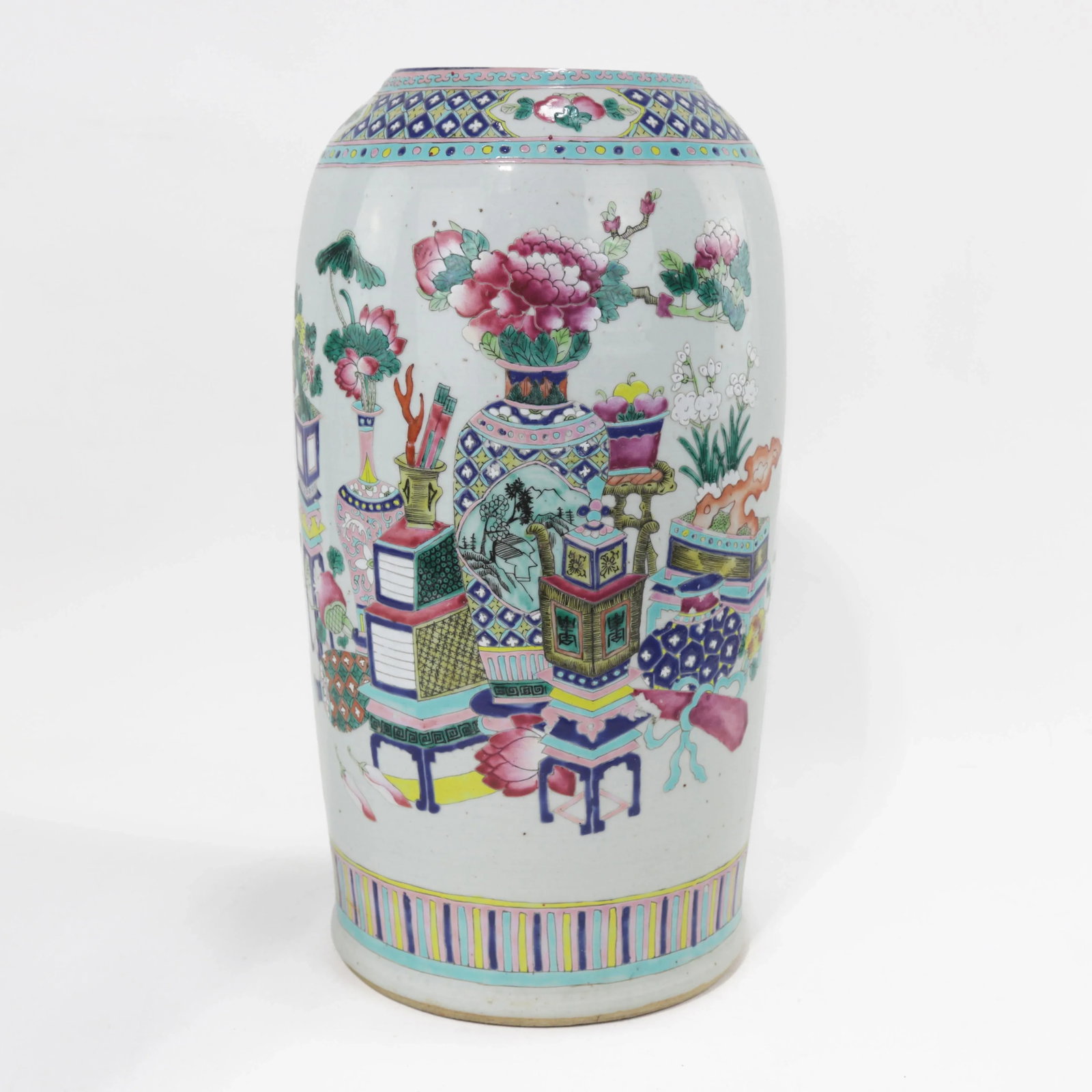 Chinese Famille Rose Porcelain Palace Vase With Scholar's Objects - 12