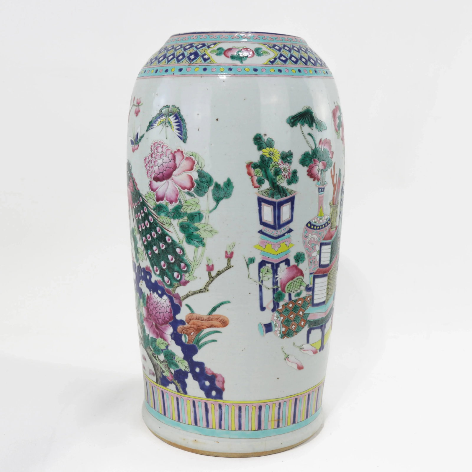 Chinese Famille Rose Porcelain Palace Vase With Scholar's Objects - 4