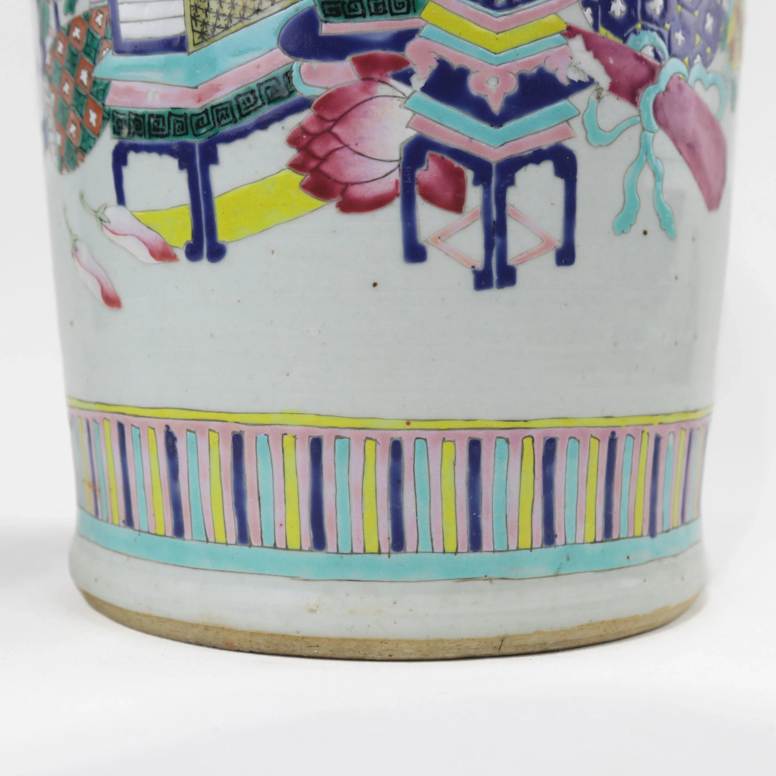 Chinese Famille Rose Porcelain Palace Vase With Scholar's Objects - 9