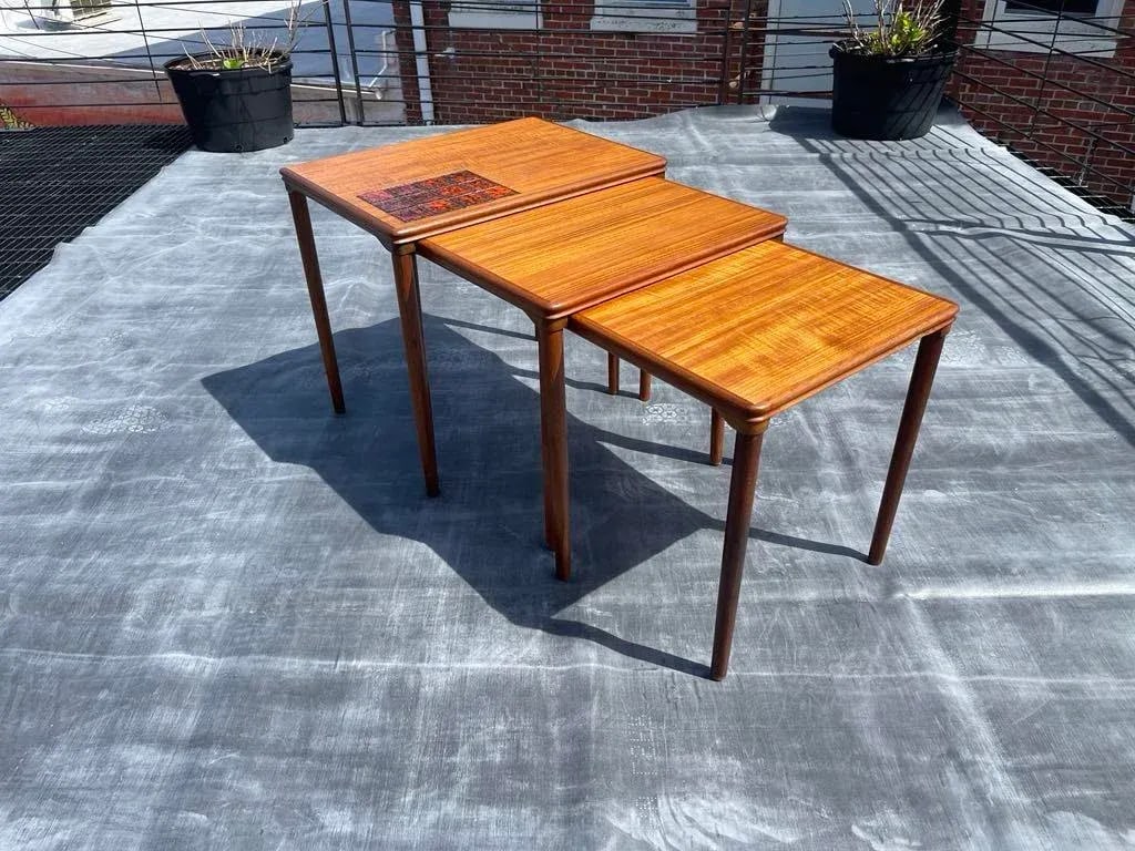 HW Klein Vintage Mid-Century Teak & Tile Nest of Tables - Set of 3 - 6