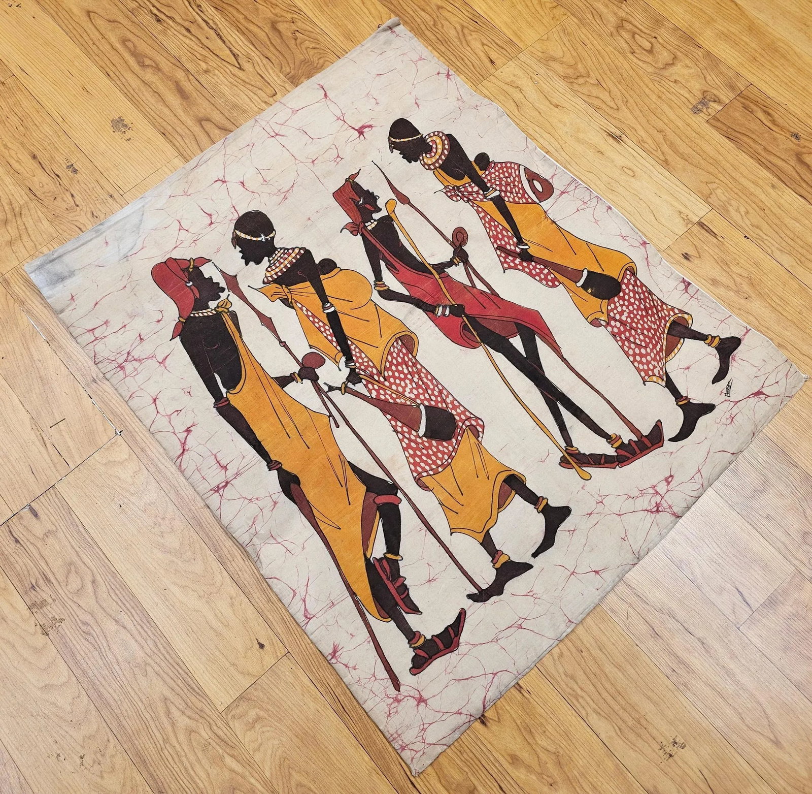 Vintage African Batik Wall Art, Hand Painted Textile Tapestry Wall Art - 3