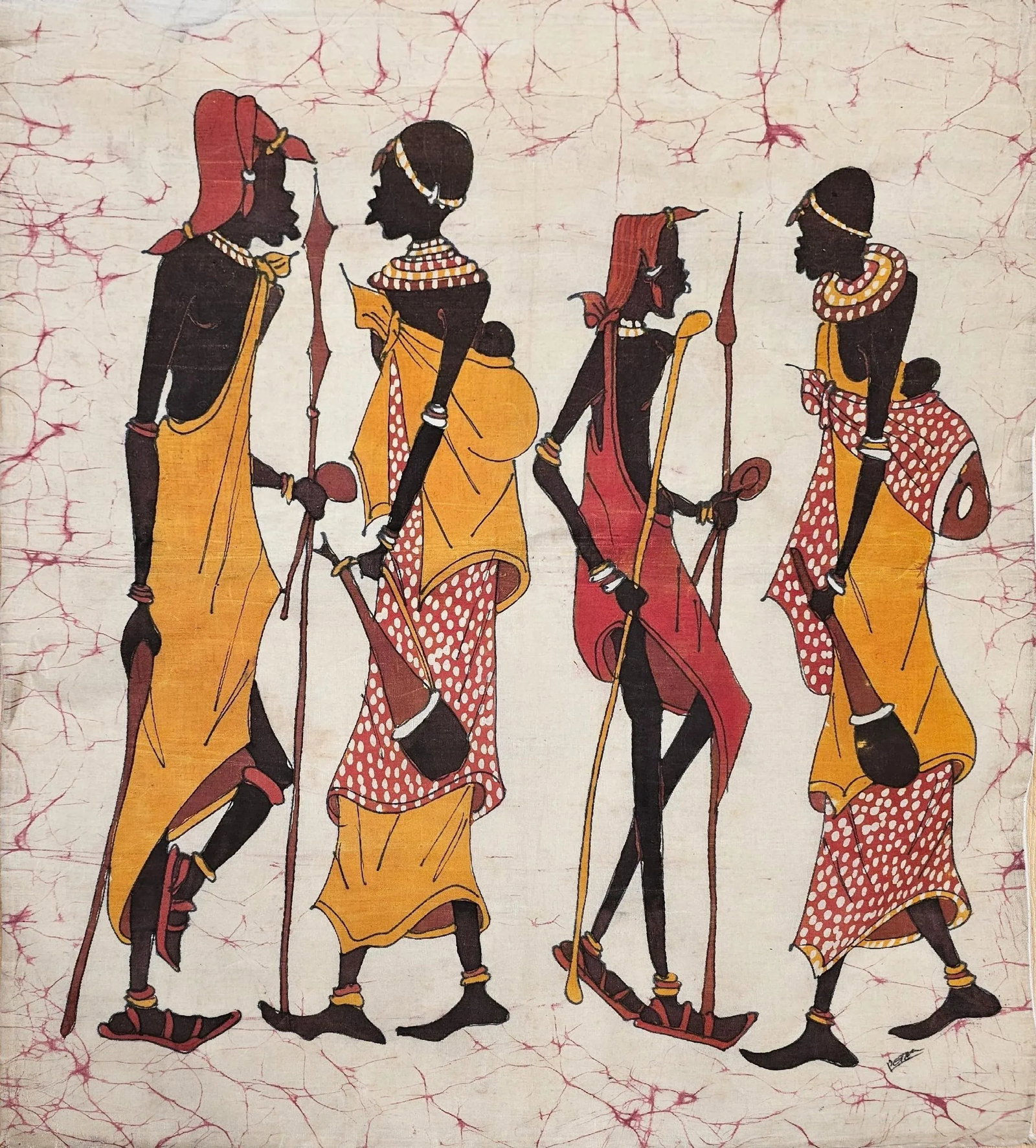 Vintage African Batik Wall Art, Hand Painted Textile Tapestry Wall Art - 5
