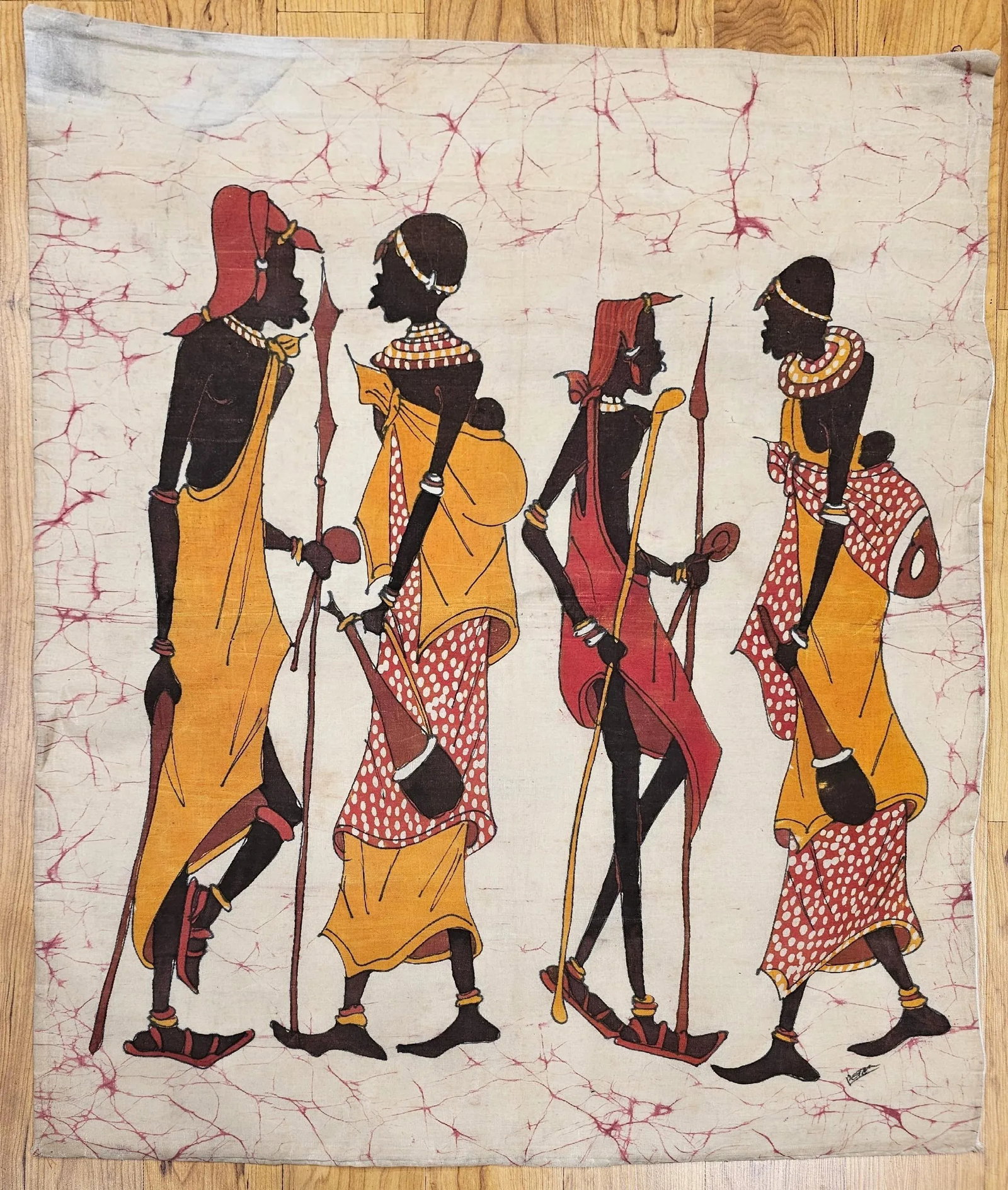 Vintage African Batik Wall Art, Hand Painted Textile Tapestry Wall Art - 6