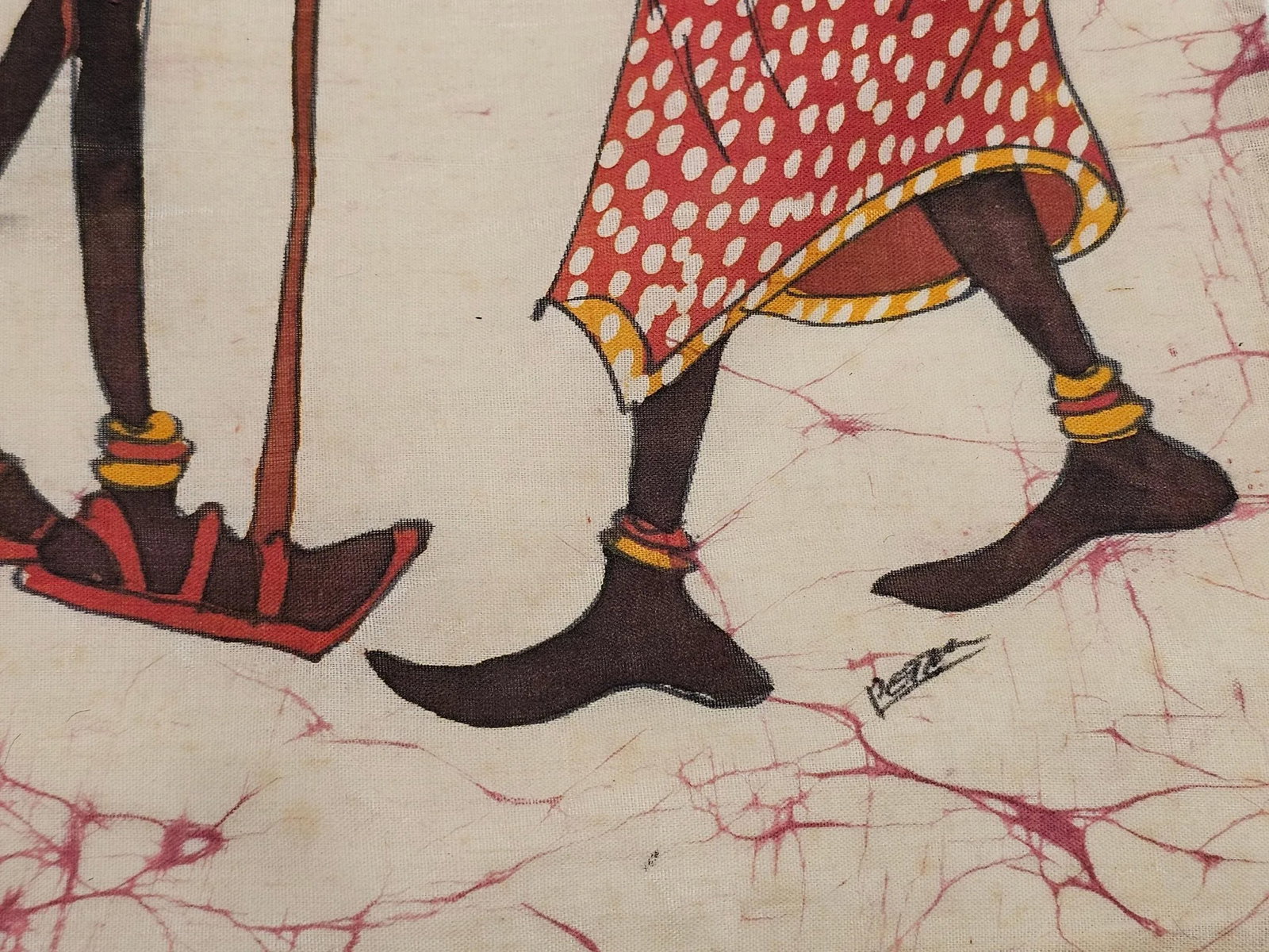 Vintage African Batik Wall Art, Hand Painted Textile Tapestry Wall Art - 7