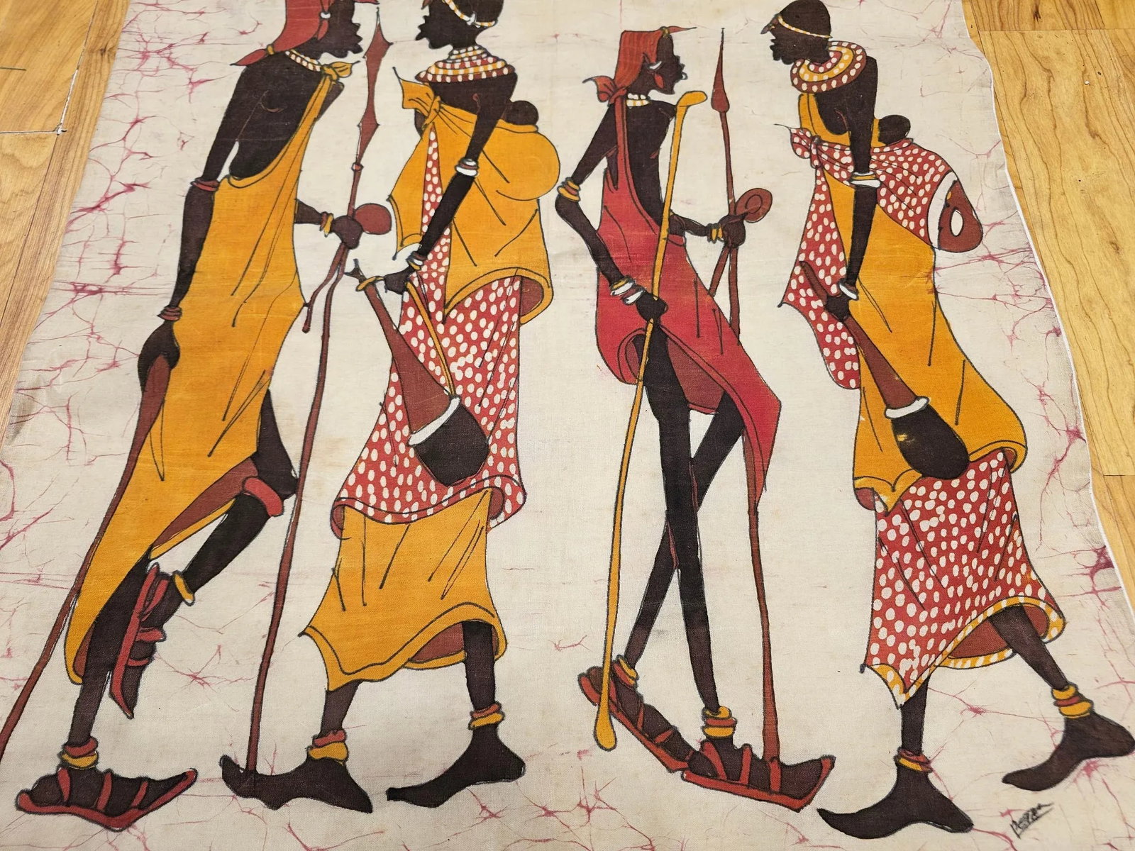 Vintage African Batik Wall Art, Hand Painted Textile Tapestry Wall Art - 8