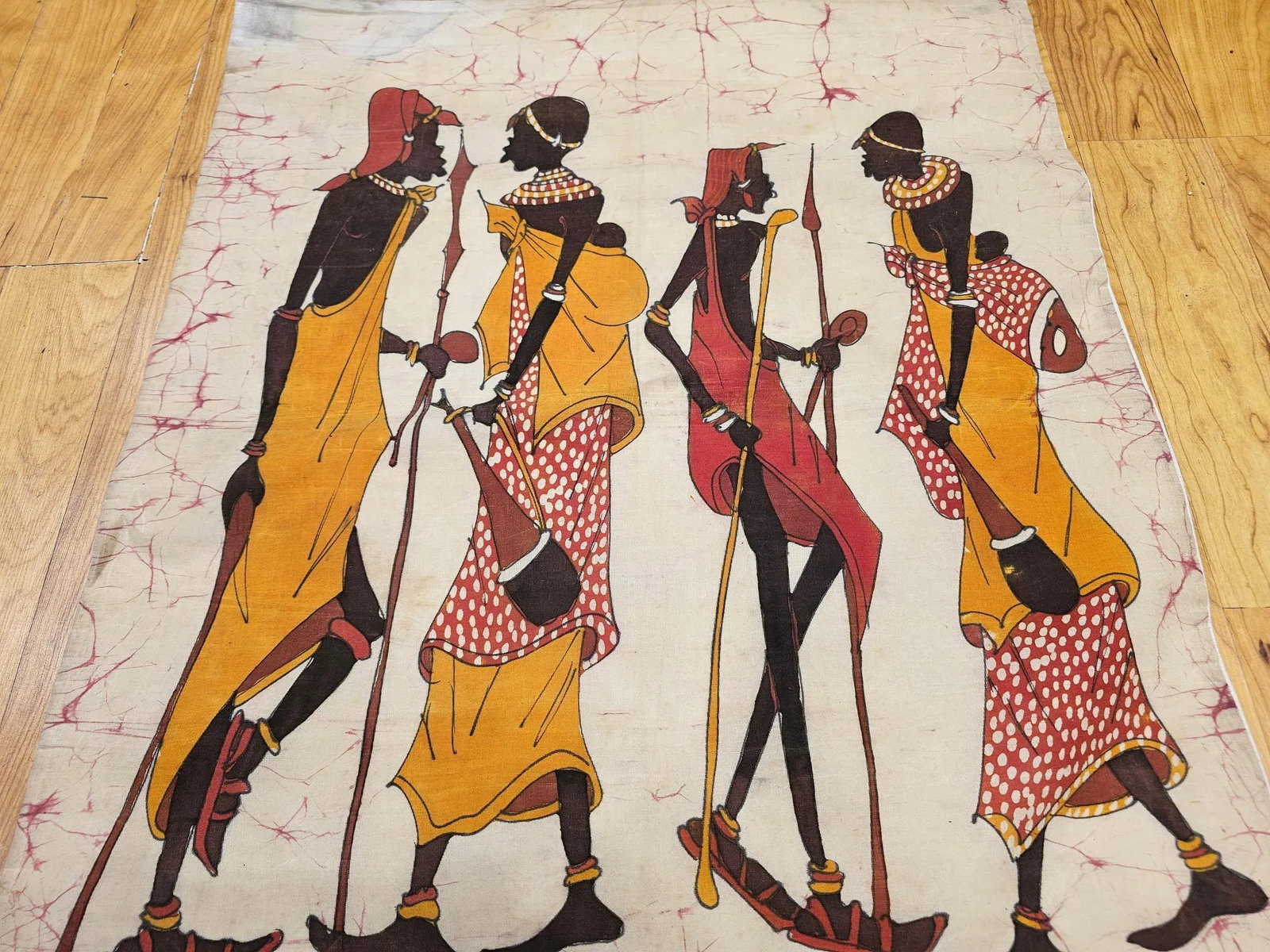 Vintage African Batik Wall Art, Hand Painted Textile Tapestry Wall Art - 9
