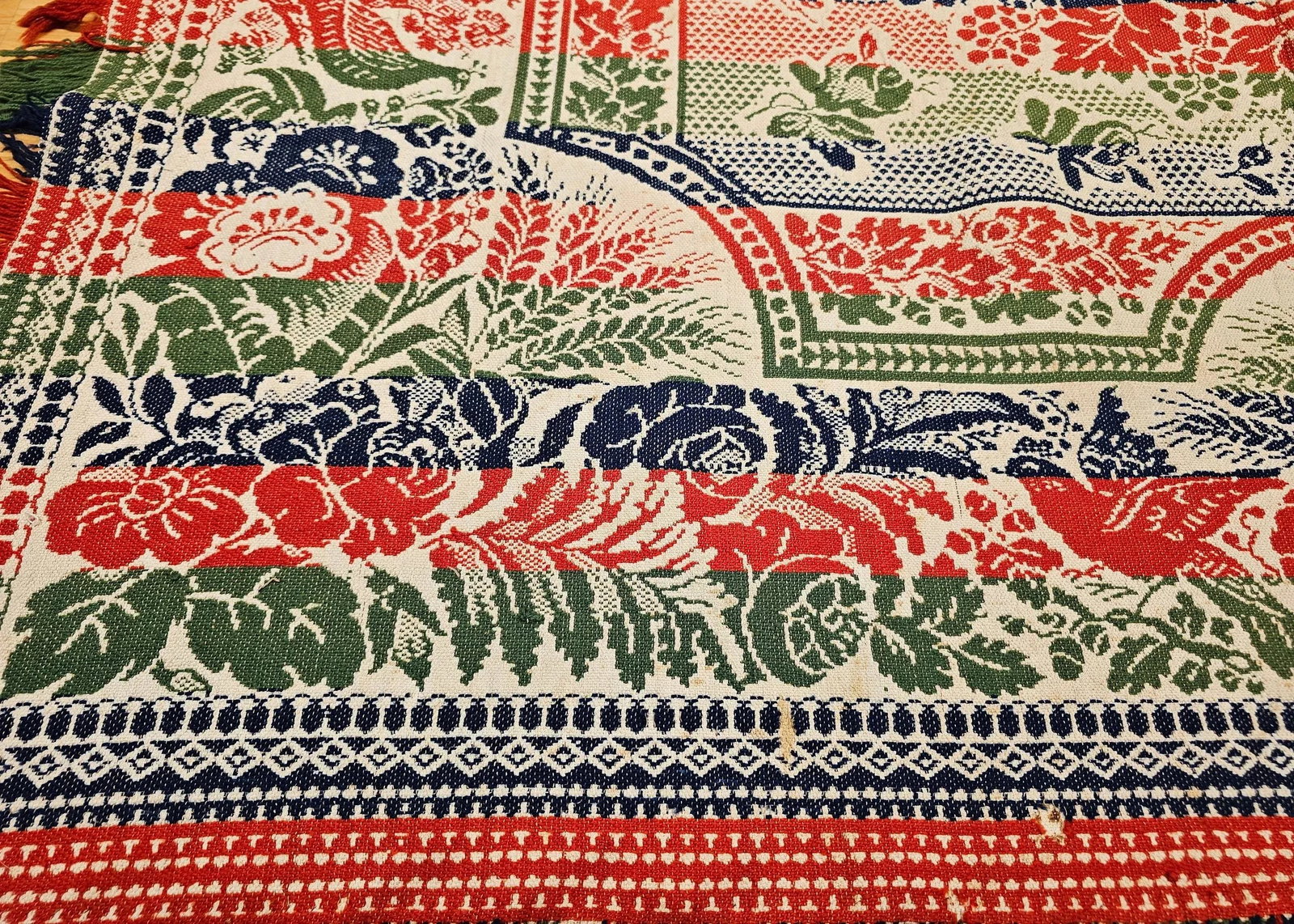 Mid-19th Century American Jacquard Coverlet With Floral & Bird Design - 10