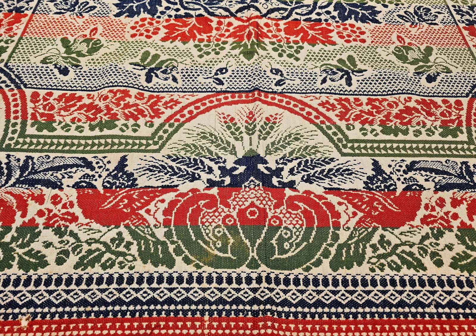 Mid-19th Century American Jacquard Coverlet With Floral & Bird Design - 11