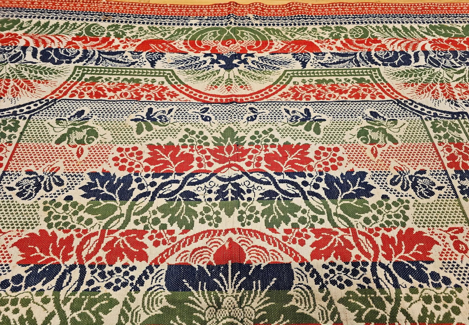 Mid-19th Century American Jacquard Coverlet With Floral & Bird Design - 12