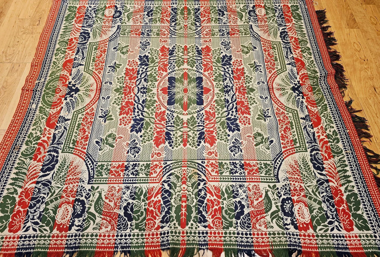 Mid-19th Century American Jacquard Coverlet With Floral & Bird Design - 2