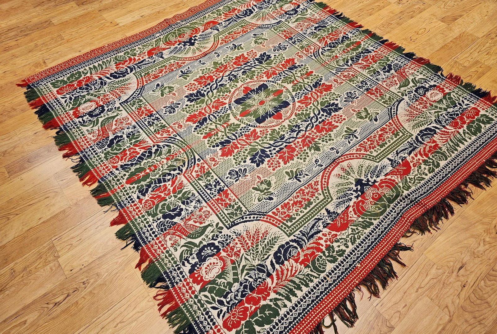 Mid-19th Century American Jacquard Coverlet With Floral & Bird Design - 3