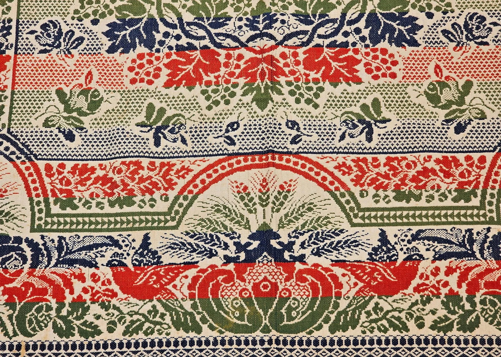 Mid-19th Century American Jacquard Coverlet With Floral & Bird Design - 6