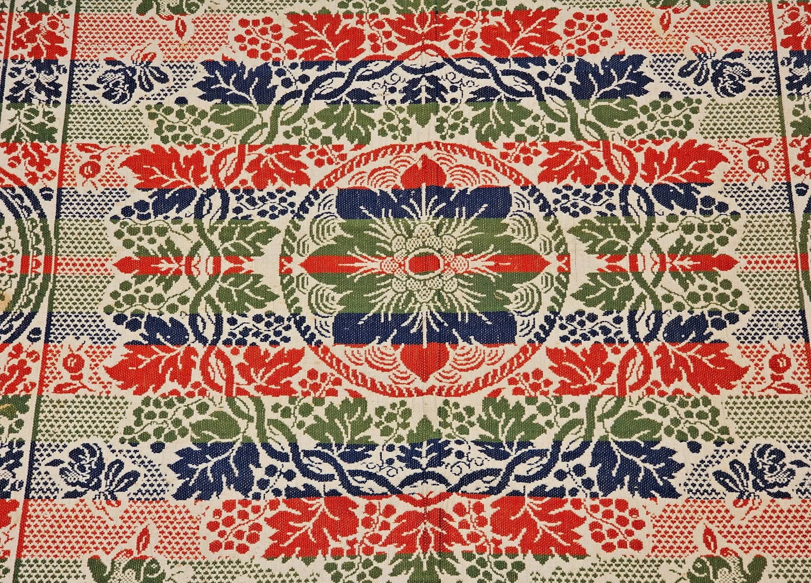 Mid-19th Century American Jacquard Coverlet With Floral & Bird Design - 7