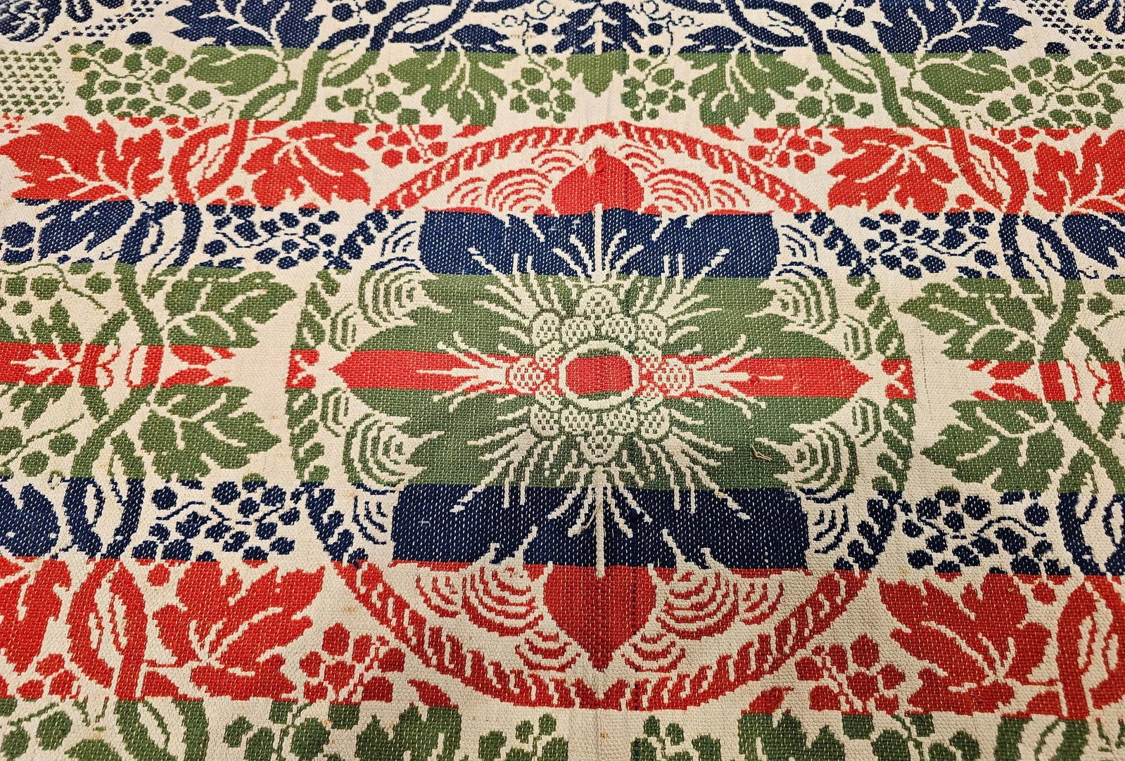 Mid-19th Century American Jacquard Coverlet With Floral & Bird Design - 8