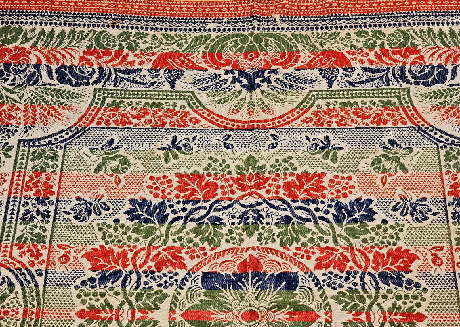 Mid-19th Century American Jacquard Coverlet With Floral & Bird Design - 9