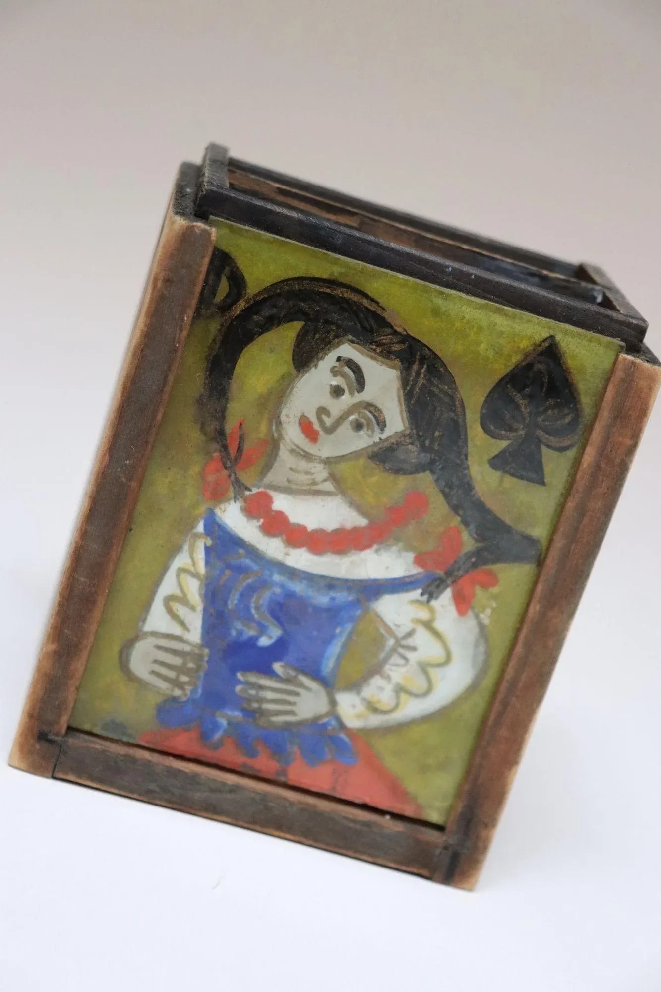 Vintage Polish Folk Art Hand-Painted Wooden Playing Card Holder by Irena Makowey - 3