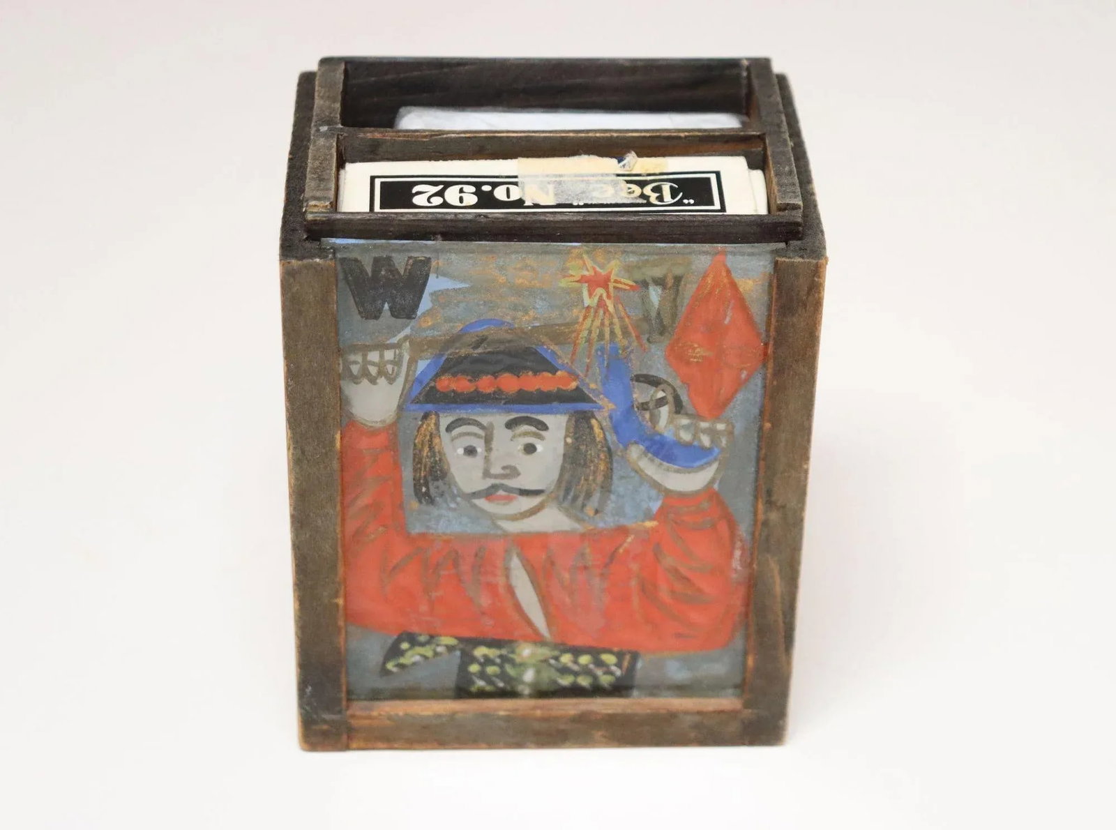 Vintage Polish Folk Art Hand-Painted Wooden Playing Card Holder by Irena Makowey - 8