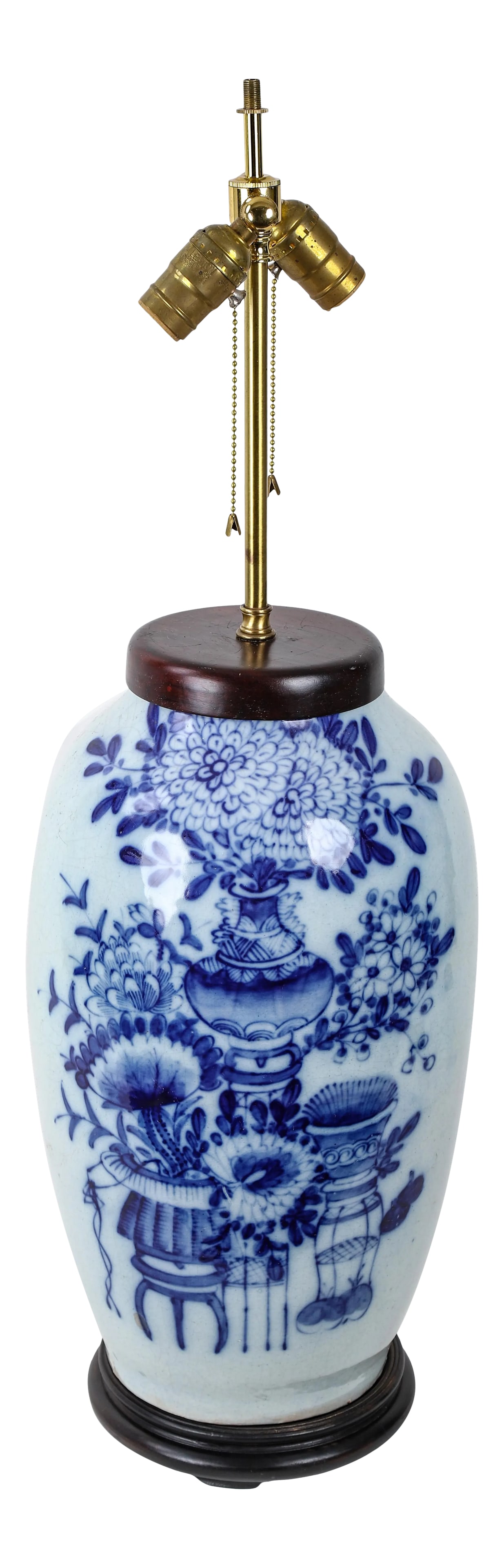 Vintage 19th Century Chinese Celadon Blue and White Porcelain Table Lamp: In China, the craftsmanship of celadon glaze was very mature, with soft color and thick glaze, just like lake water. On the bottle Hand-painted various vases and flowers. which means happiness and har