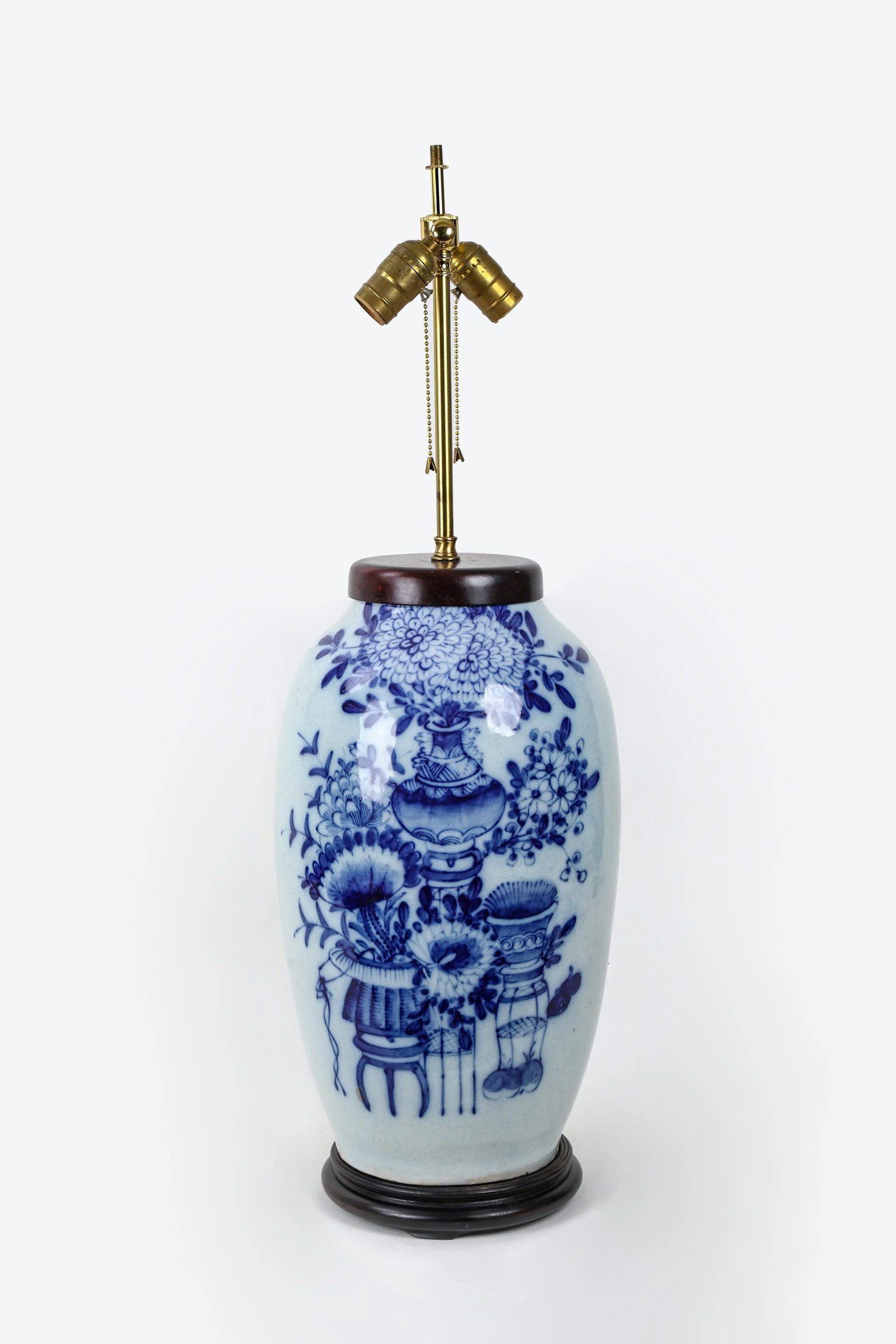 Vintage 19th Century Chinese Celadon Blue and White Porcelain Table Lamp - 3