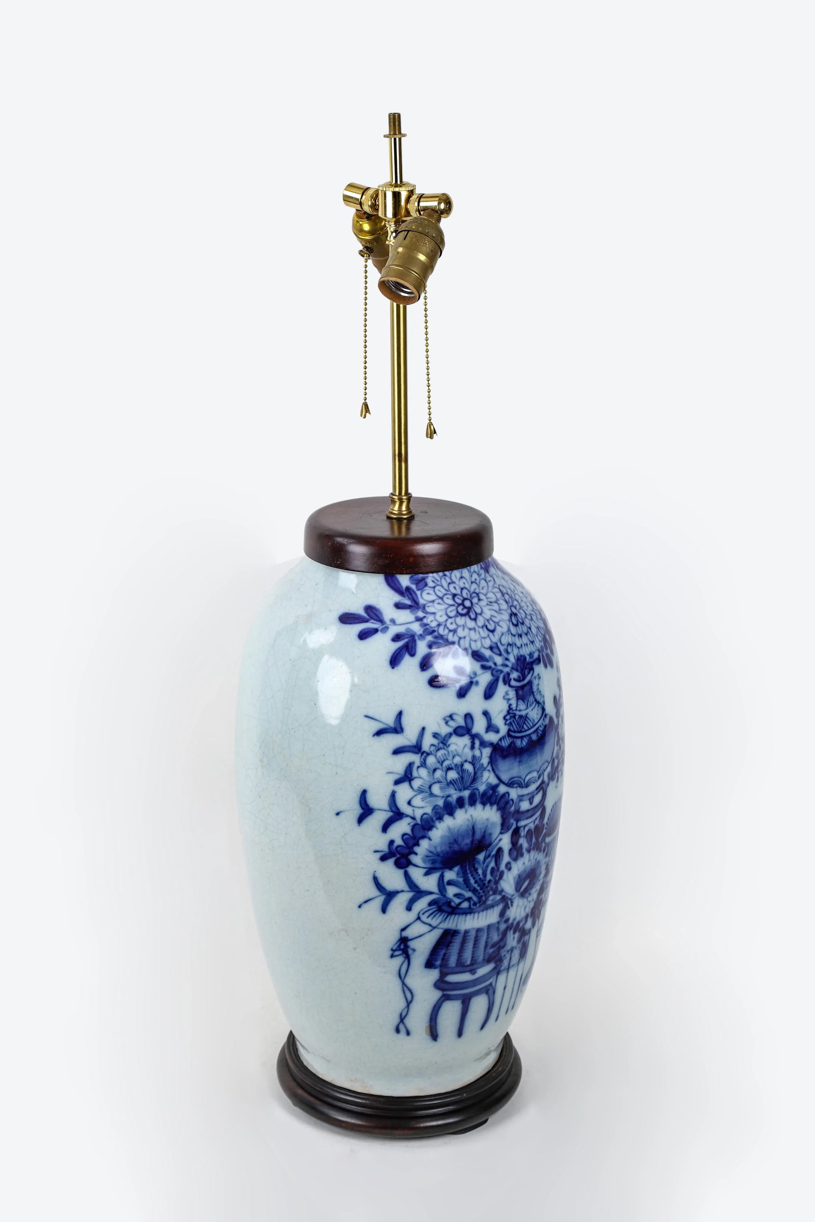 Vintage 19th Century Chinese Celadon Blue and White Porcelain Table Lamp - 4