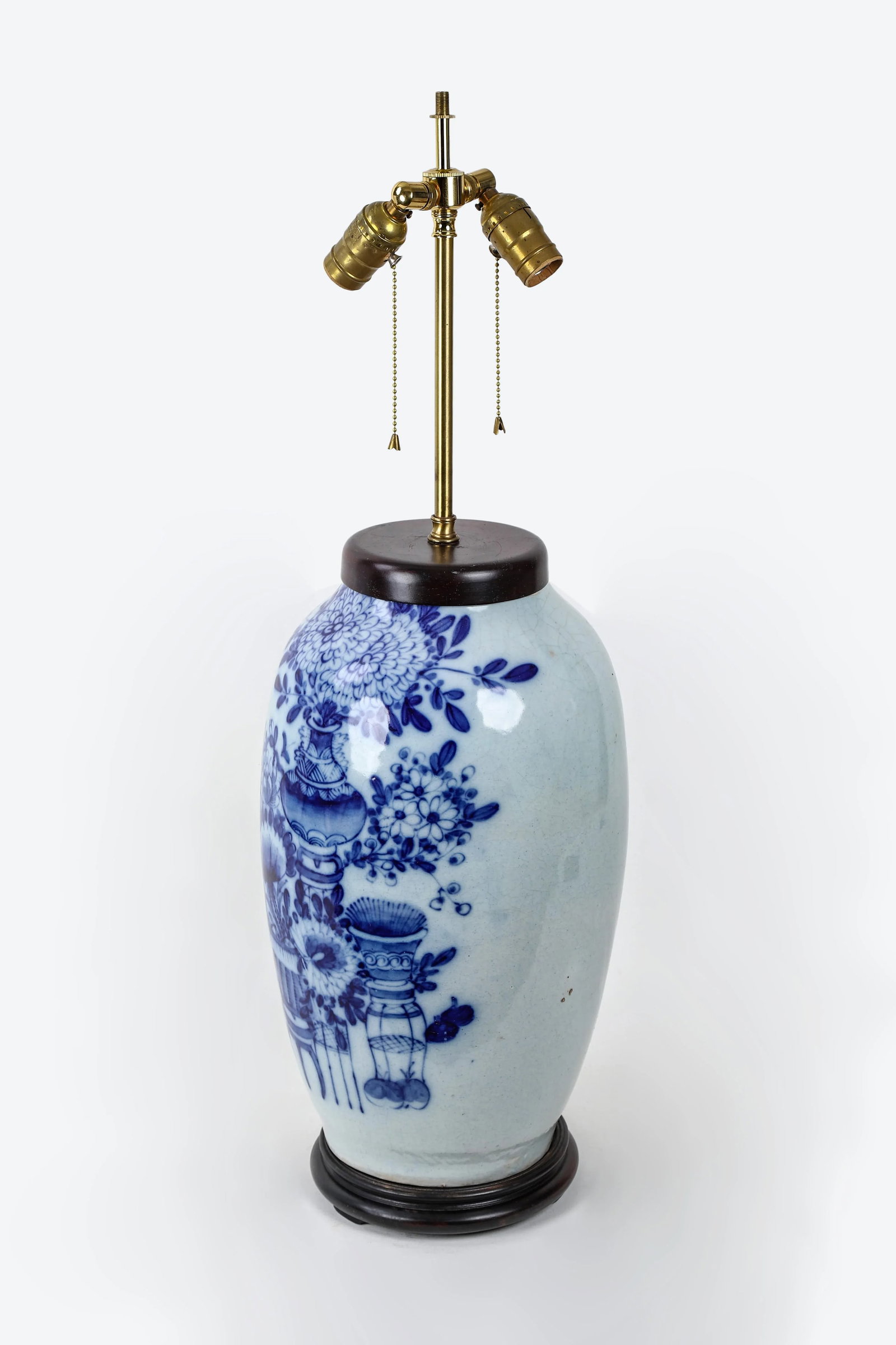 Vintage 19th Century Chinese Celadon Blue and White Porcelain Table Lamp - 5