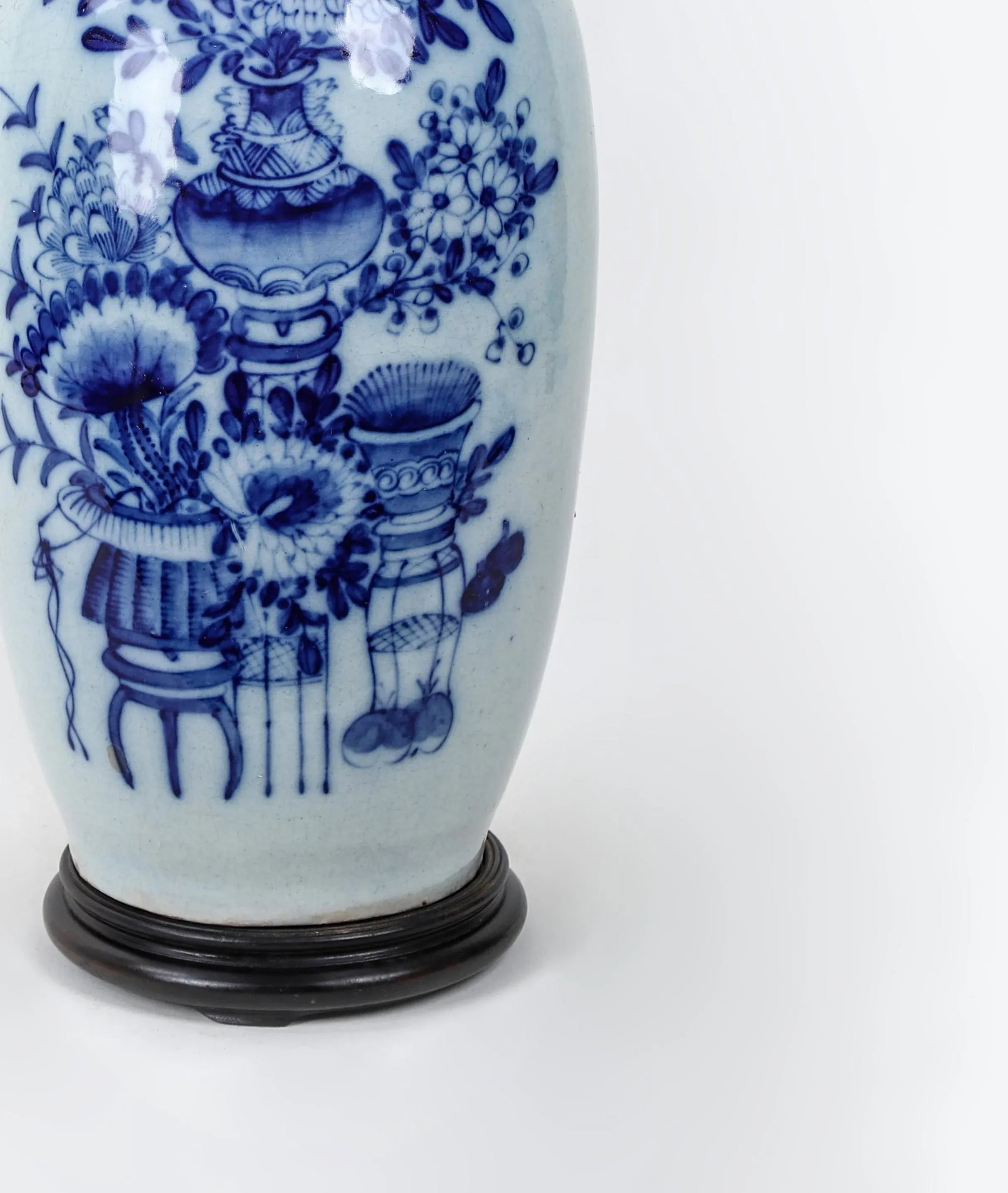 Vintage 19th Century Chinese Celadon Blue and White Porcelain Table Lamp - 7