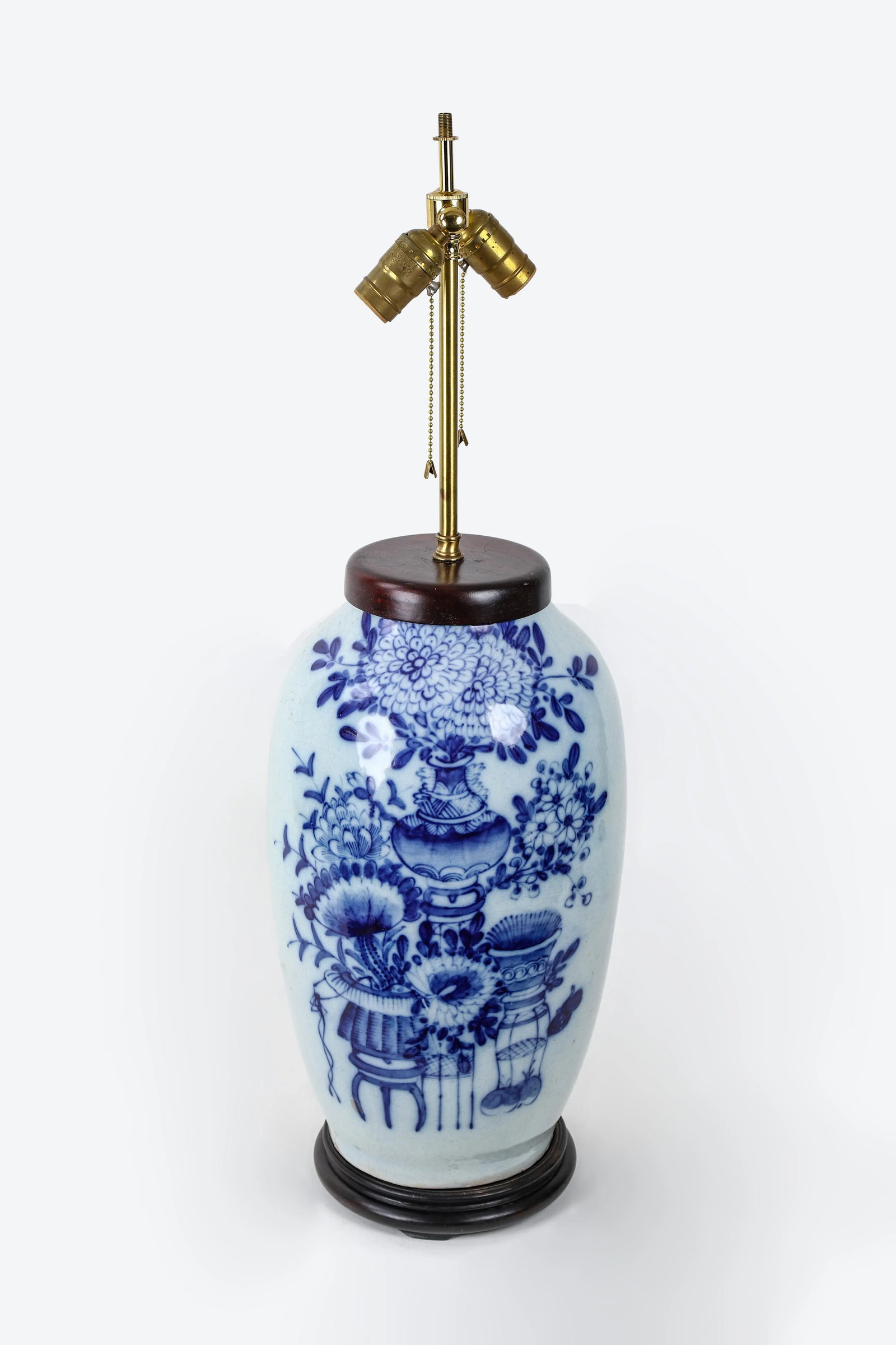 Vintage 19th Century Chinese Celadon Blue and White Porcelain Table Lamp - 8