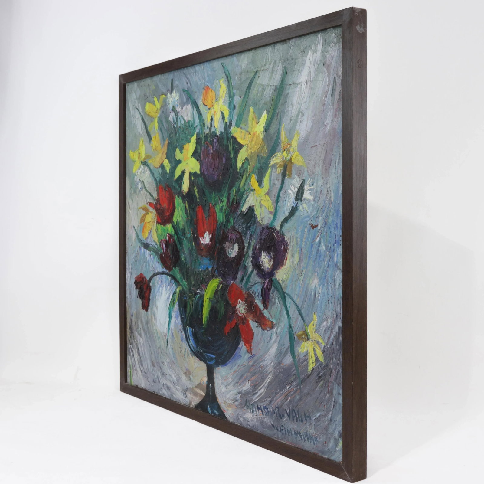 Framed Still Life Oil Painting of Colorful Flowers in Vase Signed by Nandor Vagh-Weinmann - 2