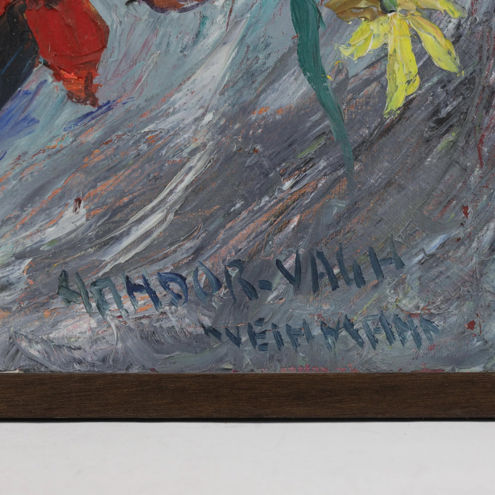 Framed Still Life Oil Painting of Colorful Flowers in Vase Signed by Nandor Vagh-Weinmann - 3