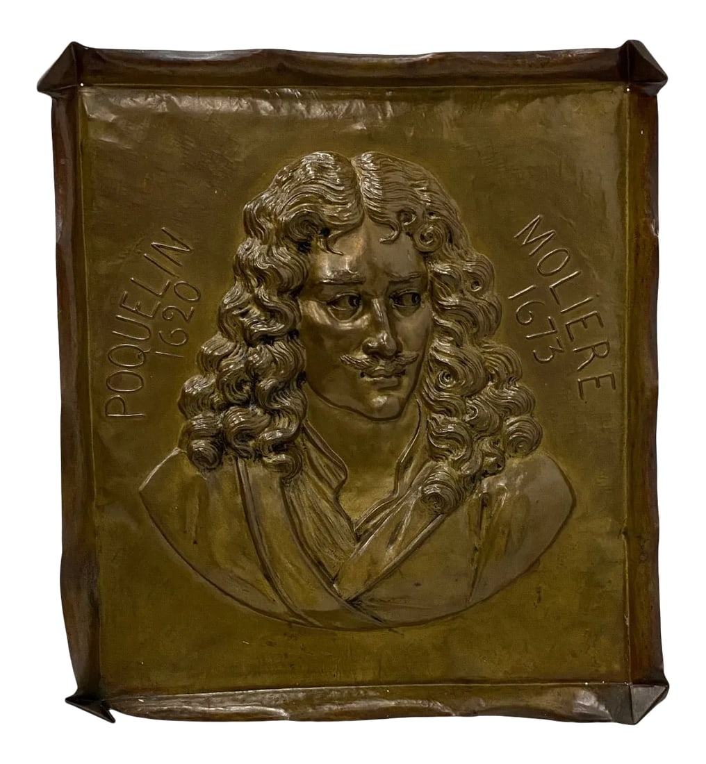Handmade Brass Plaque of Poet Moliere: A wonderful brass wall plaque having relief image of the poet Moliere. Condition: Alterations: Original Condition Unaltered Imperfections: Some Imperfections Condition Notes: Good. Wear consistent wit