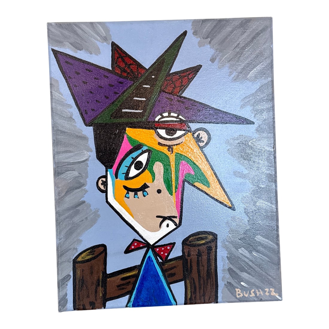 1970s Early 21st Century Picasso Style Folk Art Painting~ Signed Bush: Very interesting folk art painting in the style of Pablo Picasso good look and colors. Doing very well, needs a nice frame Condition: Alterations: Original Condition Unaltered Imperfections: Some Impe