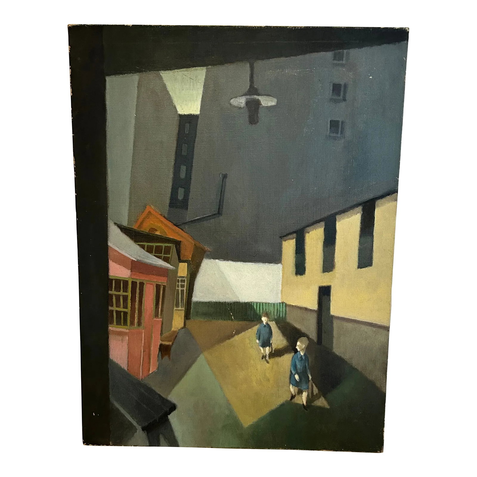 Original Painting by Thomas George: Hopper style moody dreamlike landscape by famous Princeton artist Thomas George. Paris, 1950 on reverse Condition: Alterations: Original Condition Unaltered Imperfections: Some Imperfections