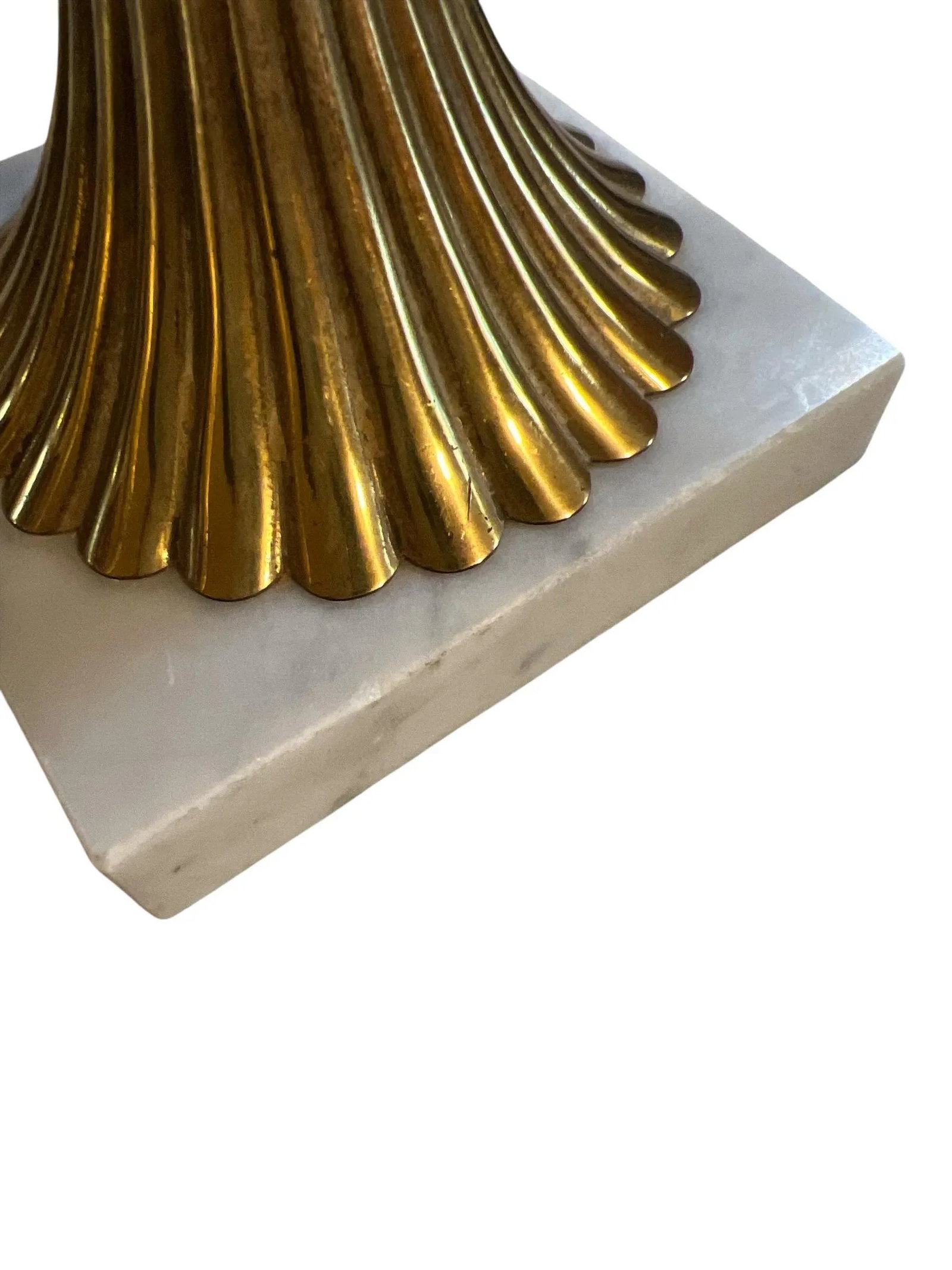 Mid Century Brass and Marble Torchiere Candleholders - A Pair - 5