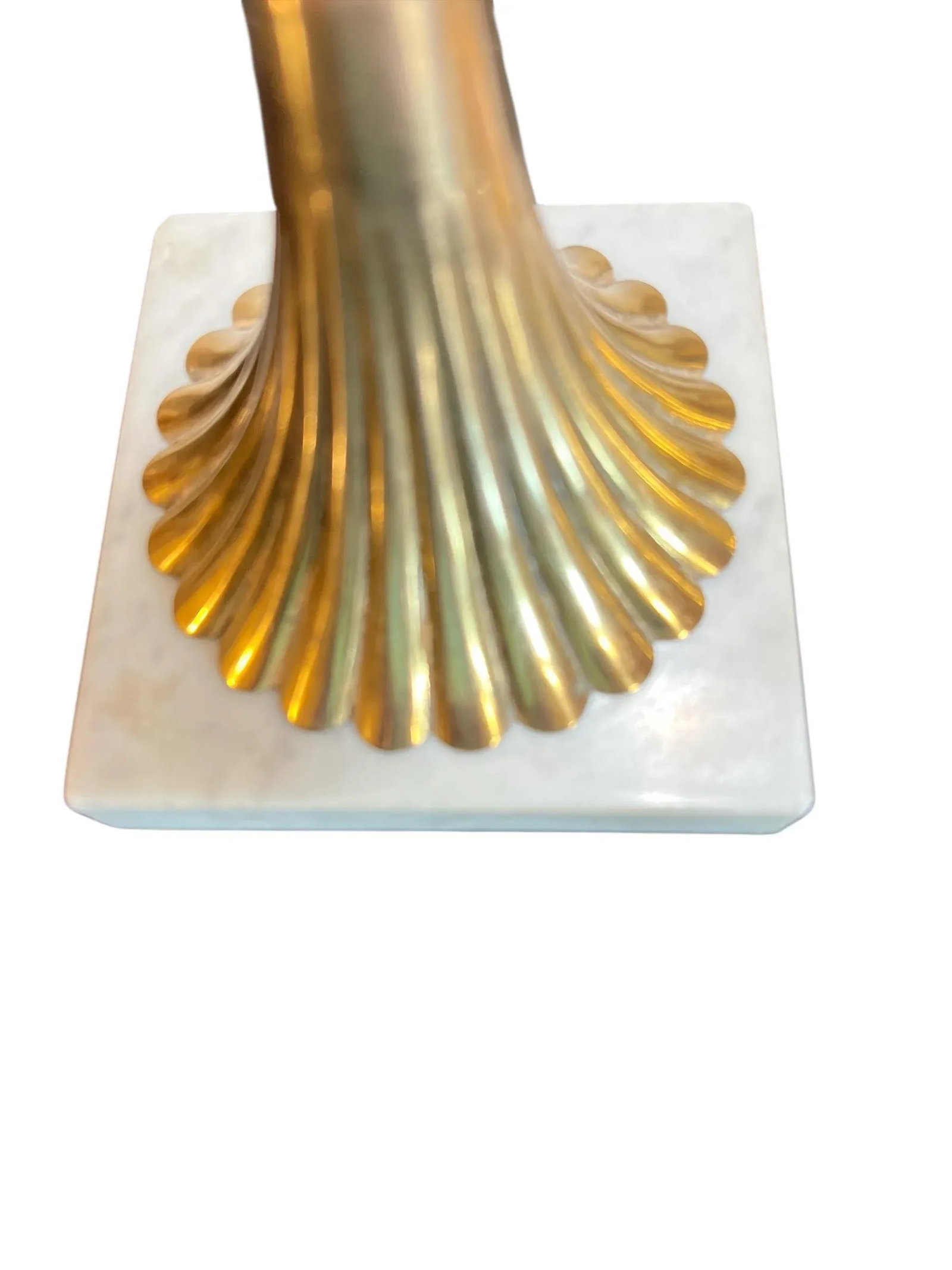 Mid Century Brass and Marble Torchiere Candleholders - A Pair - 6