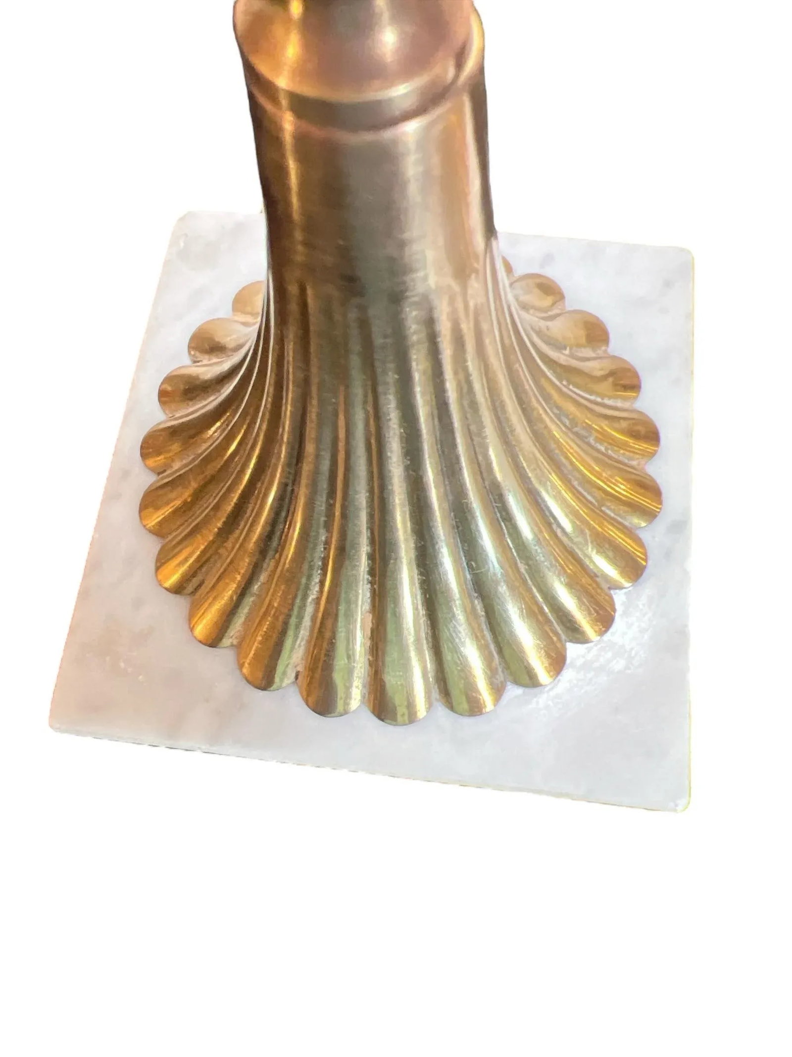 Mid Century Brass and Marble Torchiere Candleholders - A Pair - 7
