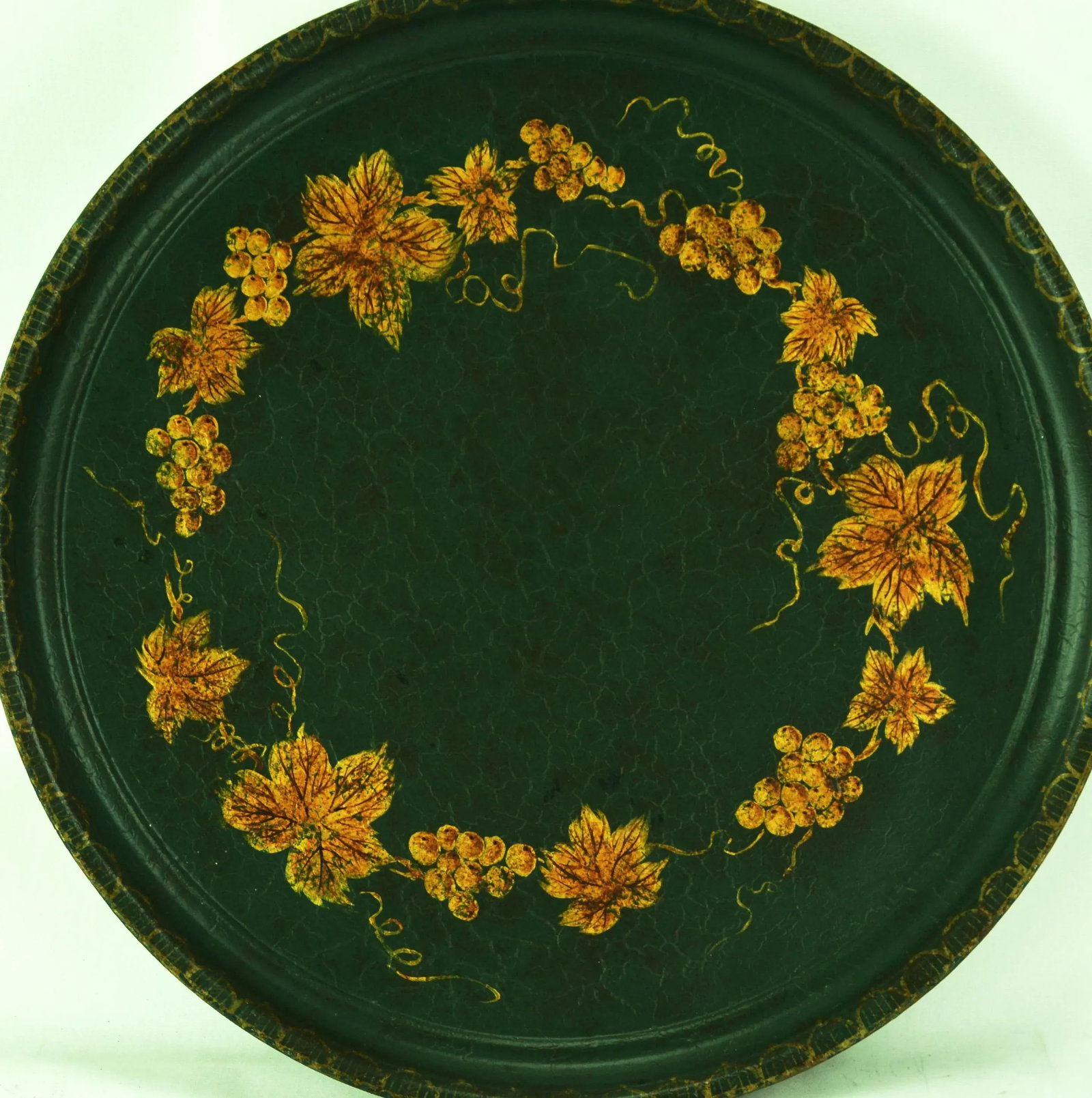 Vintage Black Hand Painted Floral Decorative Tray - 2