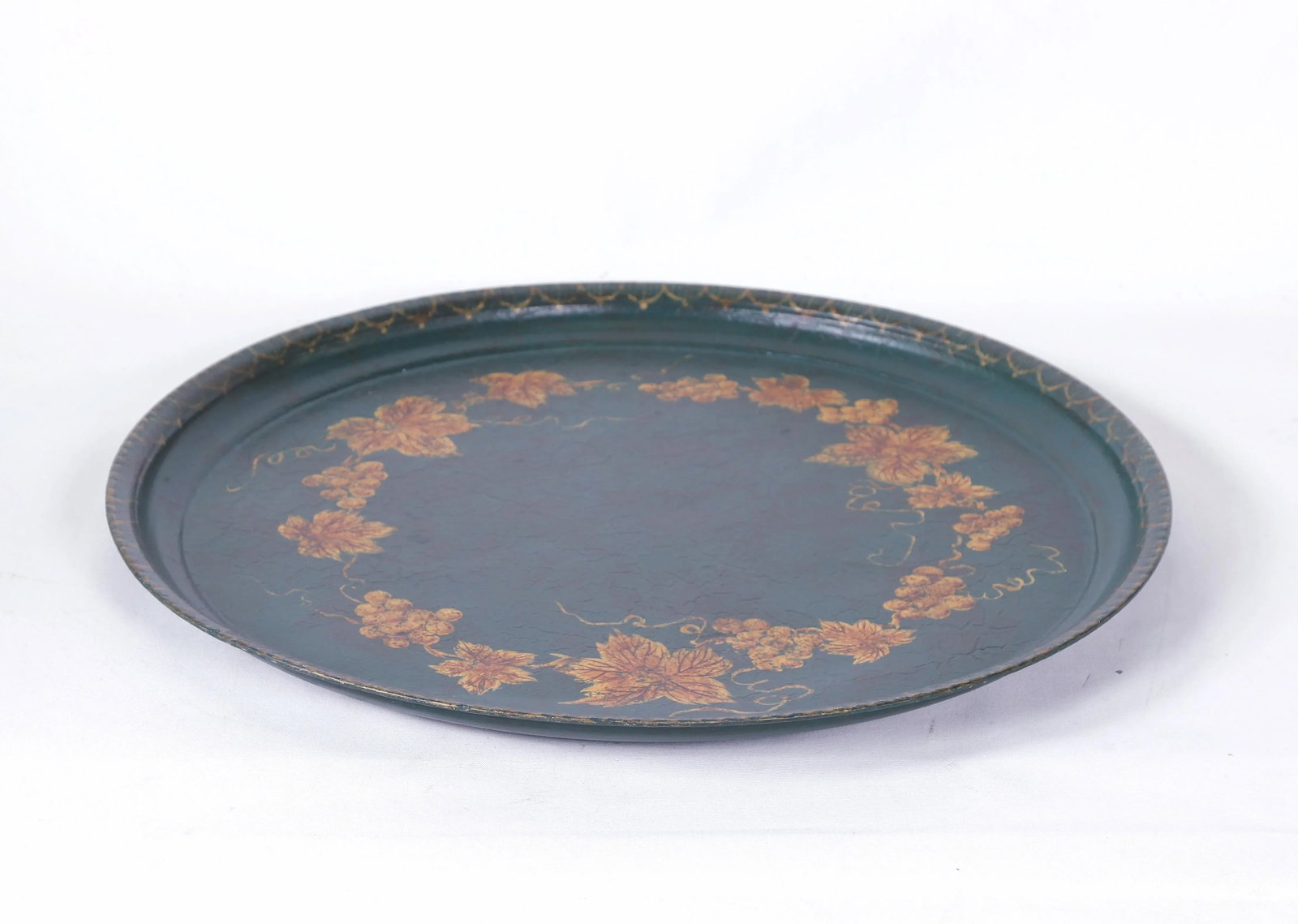 Vintage Black Hand Painted Floral Decorative Tray - 3